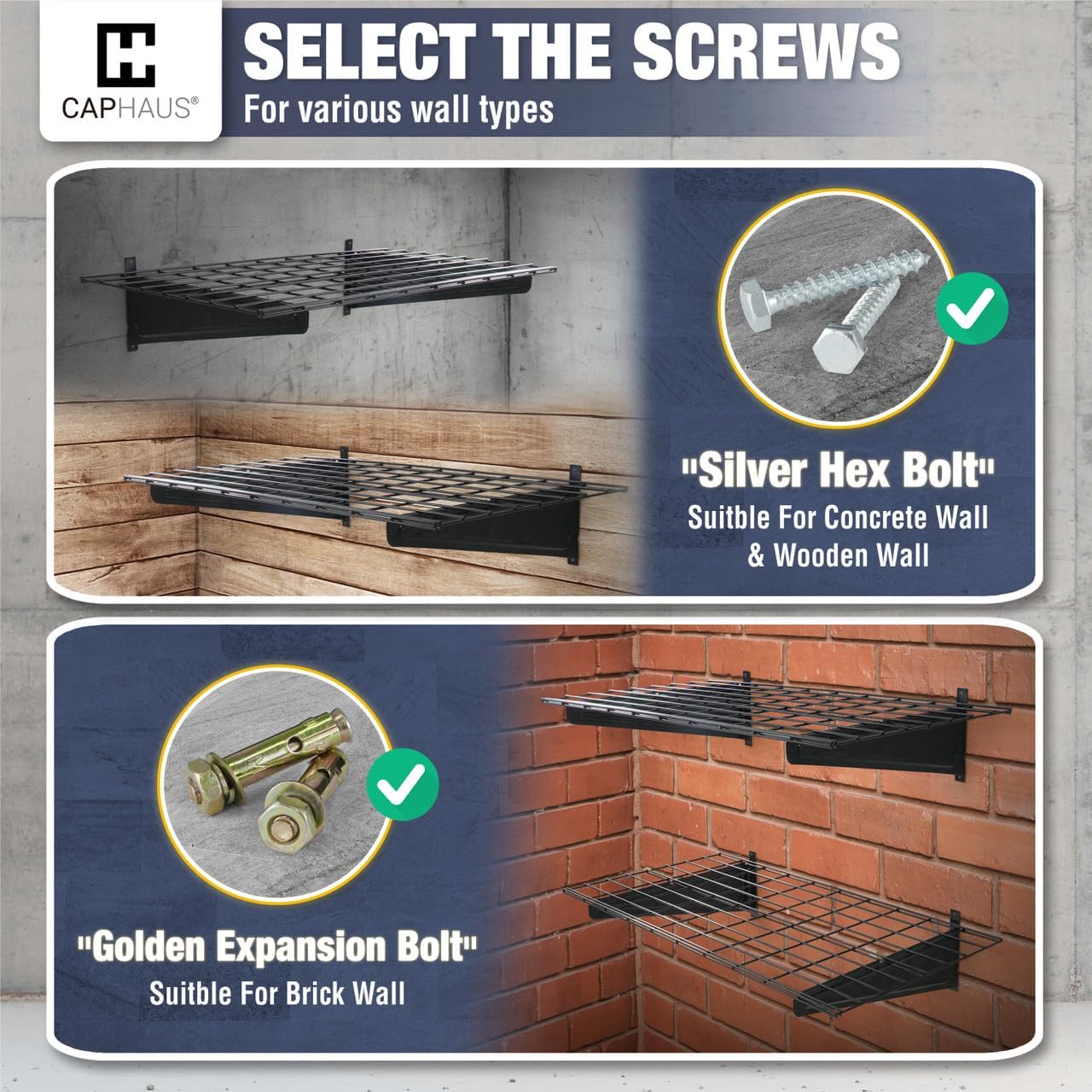 CAPHAUS 2-Pack Garage Shelving Wall Mounted 72x18 Inch, Heavy Duty Metal Wall Shelves with 8 Bike Hooks, 1000lbs Capacity Storage Rack for Garage Organization System, Black