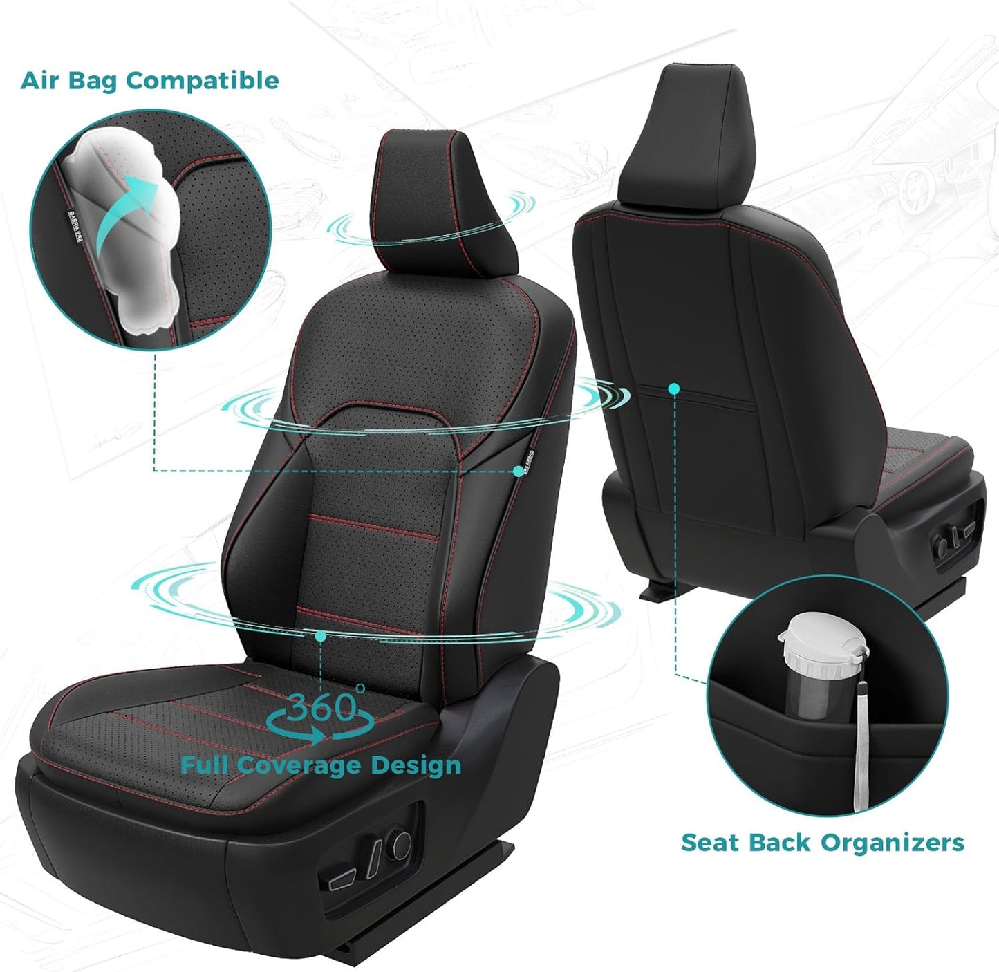 for Toyota Camry Seat Covers LE SE 2025 - Custom Fit Car Seat Covers Full Set, Leather Seat Covers for Cars, Waterproof Car Seat Cover, Black Red