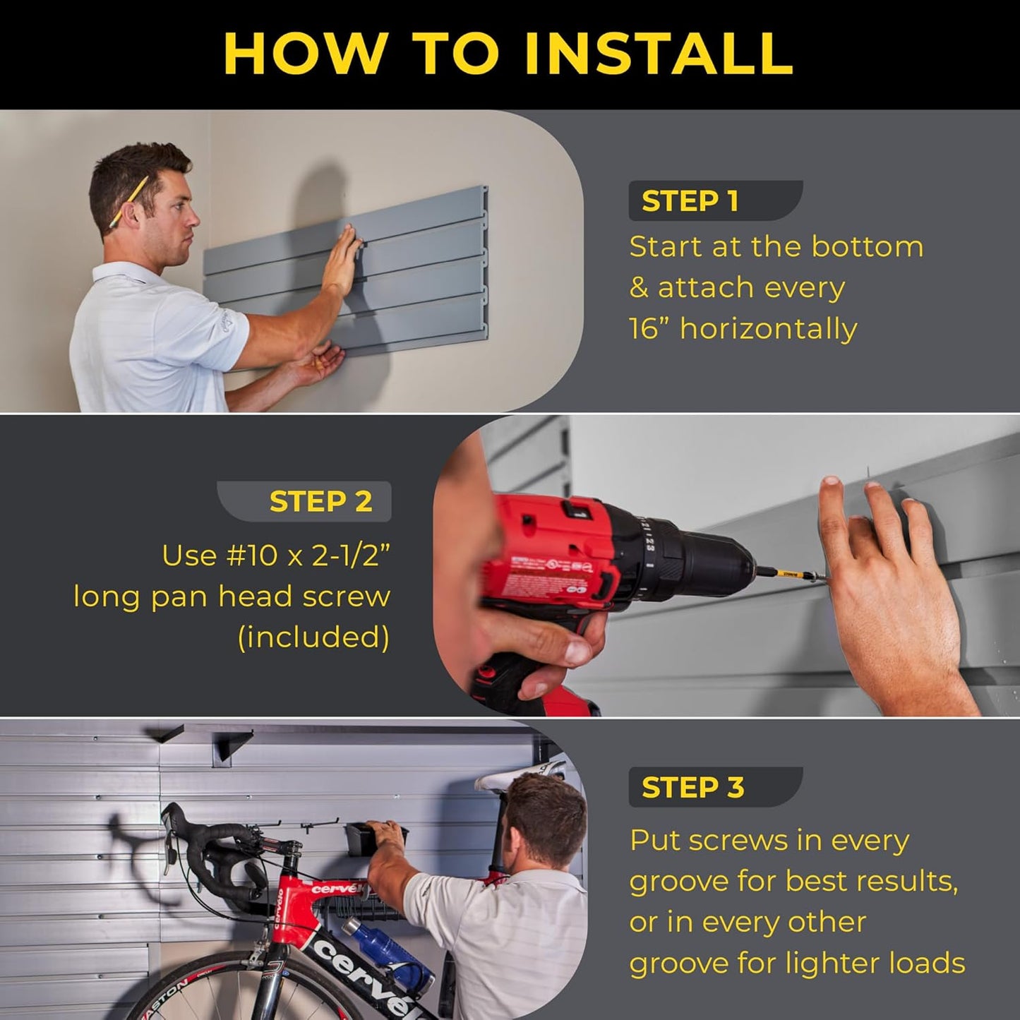 DLDIRECT Slatwall Panel Garage Wall Organizer: Heavy Duty Mounted PVC Rack, Interlocking Slat Paneling for Storage, Board, Shelves System -Black (2’H x 4’W)