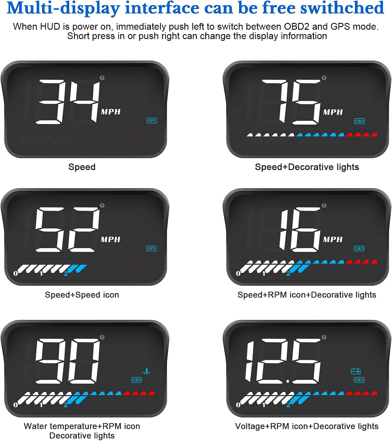 Heads up Display for Cars Car HUD M7, Digital Speedometer for Car OBD/GPS Smart Gauge, Driving Speed, Engine RPM, Voltage, Water Temperature, Etc.., Speedometer for Car Works Great for All Cars
