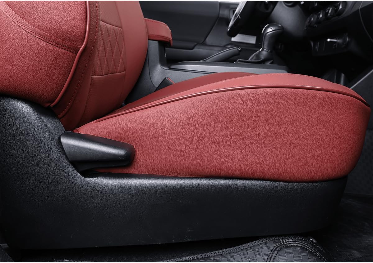 EKR Custom Fit Tacoma Car Seat Covers for Select Toyota Tacoma 2016 2017 2018 2019 2020 2021 2022 2023 Access Cab - Full Set,Leather(Burgundy)