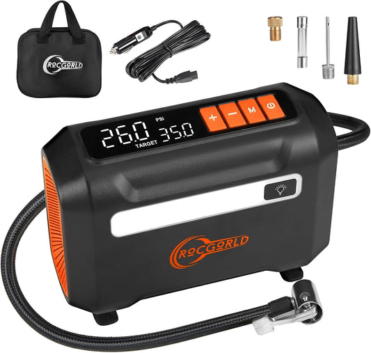 R8 Tire Inflator Portable Air Compressor, DC 12V Air Compressor for Car with Large Dual Digital Screen, 3X Faster Inflation Air Pump for Car Tires, Bike, Ball, Motor - Car Accessories