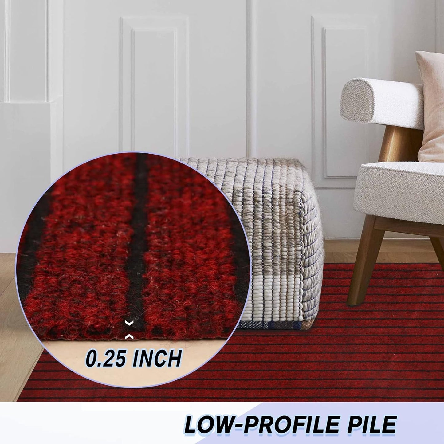 Custom Size Backed Non-Slip Area Rugs Runner, Easy Clean, Waterproof Runner Rugs for Hallway Entryway, Kitchen, Laundry, 4FT x 17FT, Red Stripe