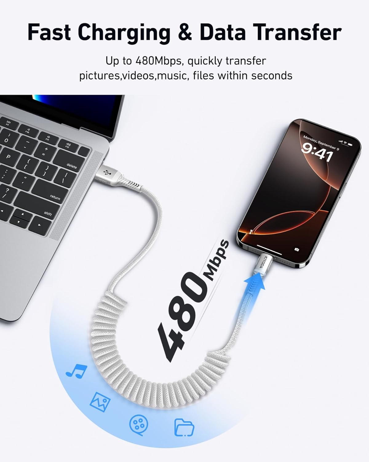 Coiled USB to USB C Cable for Car 3FT/6FT, USBC Cables Fast Charging Braided USB-A to USB-C Phone Charger Cord USB Type C Cable for iPhone 16 15 Pro Max, Samsung Galaxy S24 S23 and More-2Pack Silver