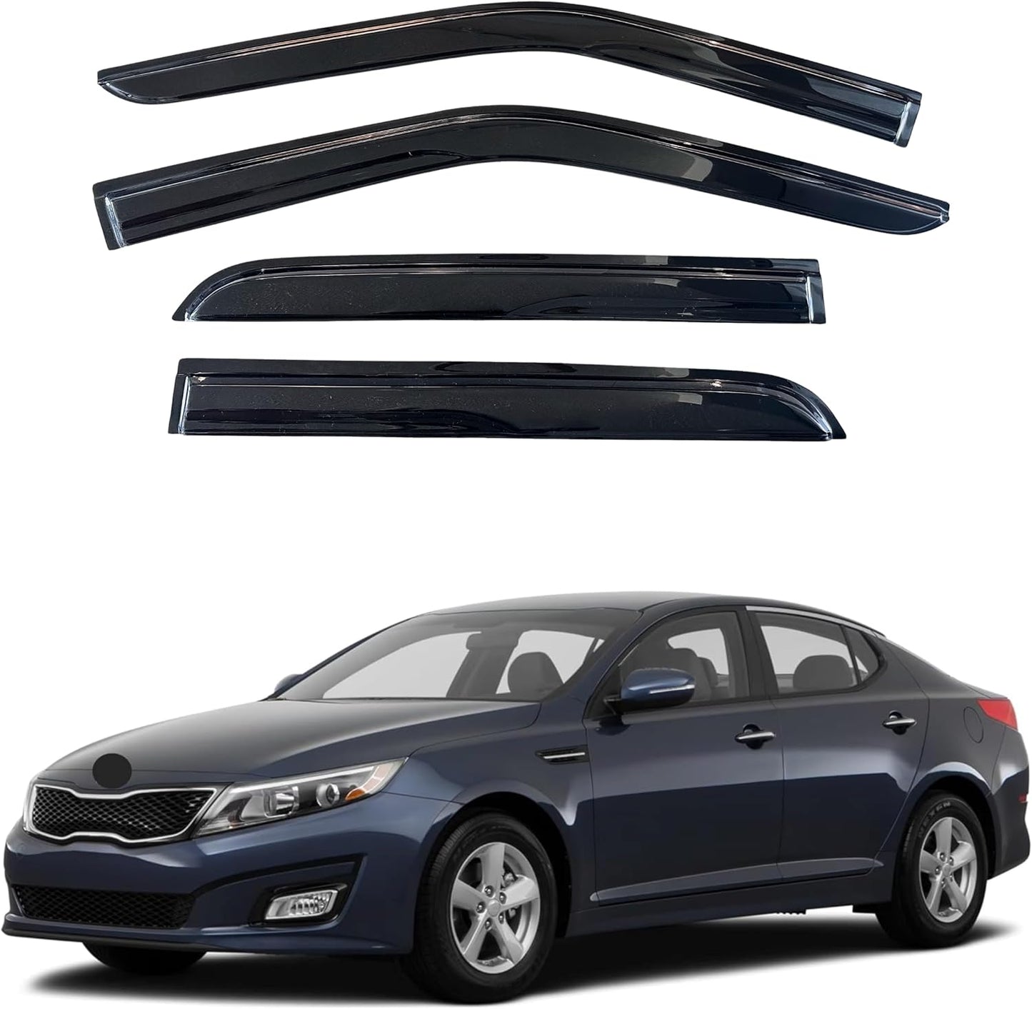 KPY Window Visor Compatible with Kia Optima 2011-2015, 4PC Rain Guard Side Window Vent Deflectors Tape-On Mugen Style, 2011 2012 2013 2014 2015