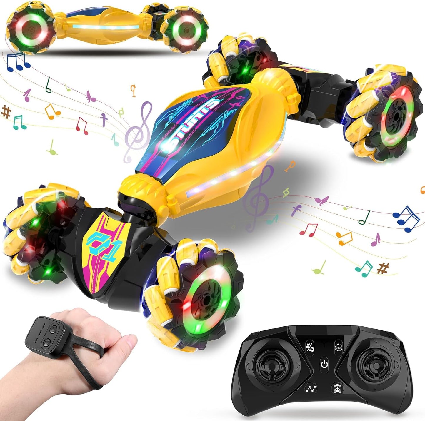 Gesture RC Car - Gesture Sensing RC Stunt Car Toys for Boys Girls Aged 6-12, 2.4GHz 4WD Hand-Controlled Remote Control Twist Car with Lights Music - Best Birthday Gifts for Kids