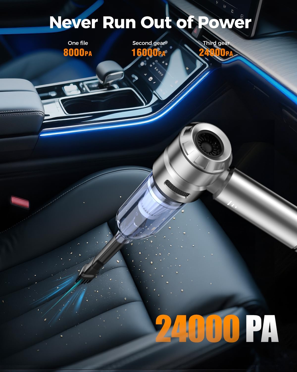 Car Vacuum,3 Suction Modes,Portable Mini Cordless Cleaner with 24000pa Suction Power,Type-C Charge,Handheld Vacuum for Home,Car, Office Desk, Keyboards(Silver White)