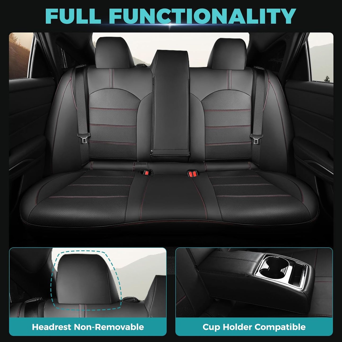 for Toyota Camry Seat Covers Hybrid LE SE 2018 2019 2020 2021 2022 2023 2024 - Custom Car Seat Covers Full Set, Leather Seat Cover for Cars, Waterproof Breathable Cushion Protectors Black Red