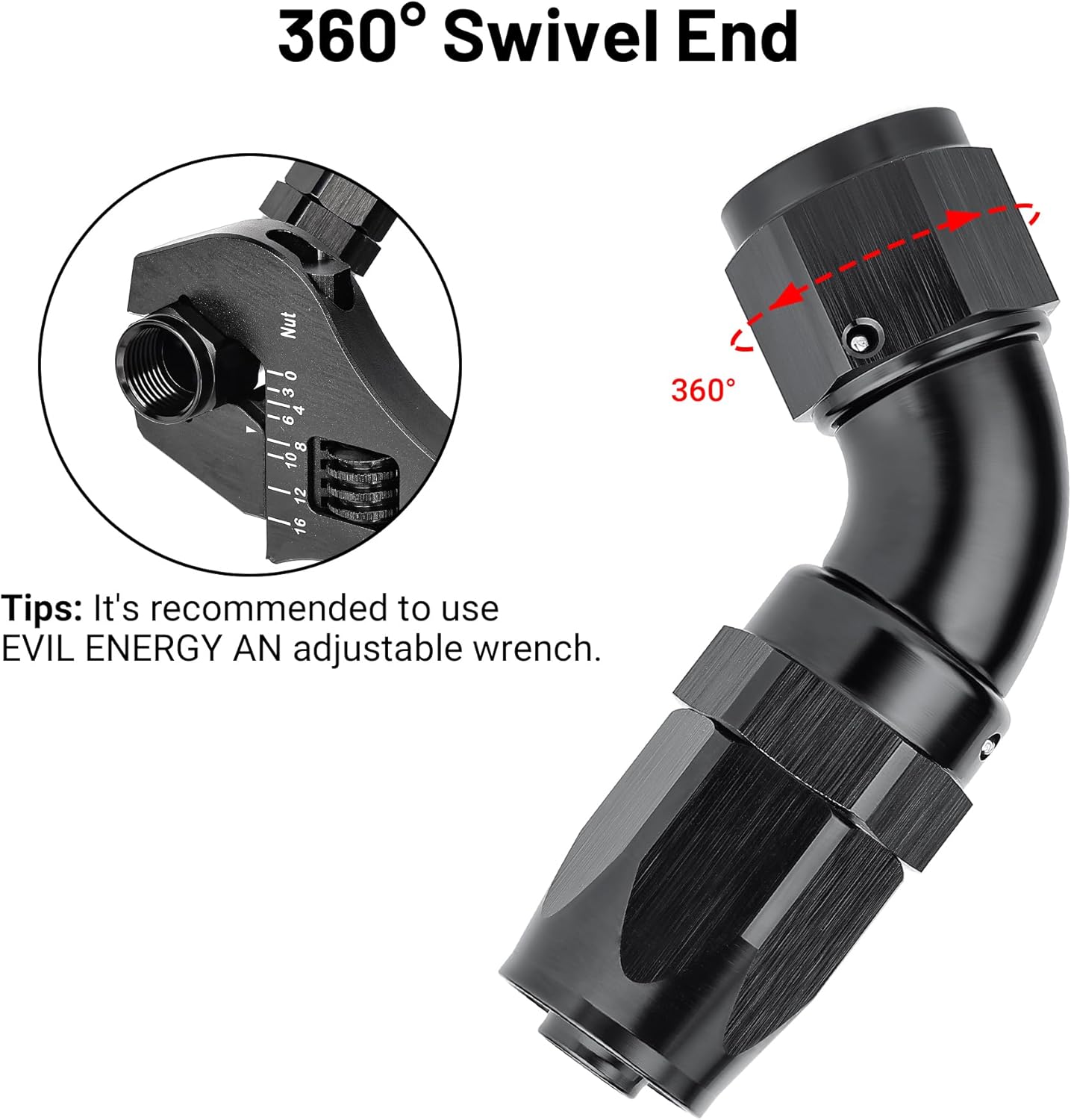 EVIL ENERGY 8AN 60 Degree One Piece Full Flow Hose End Fitting Swivel For CPE Braided Hose