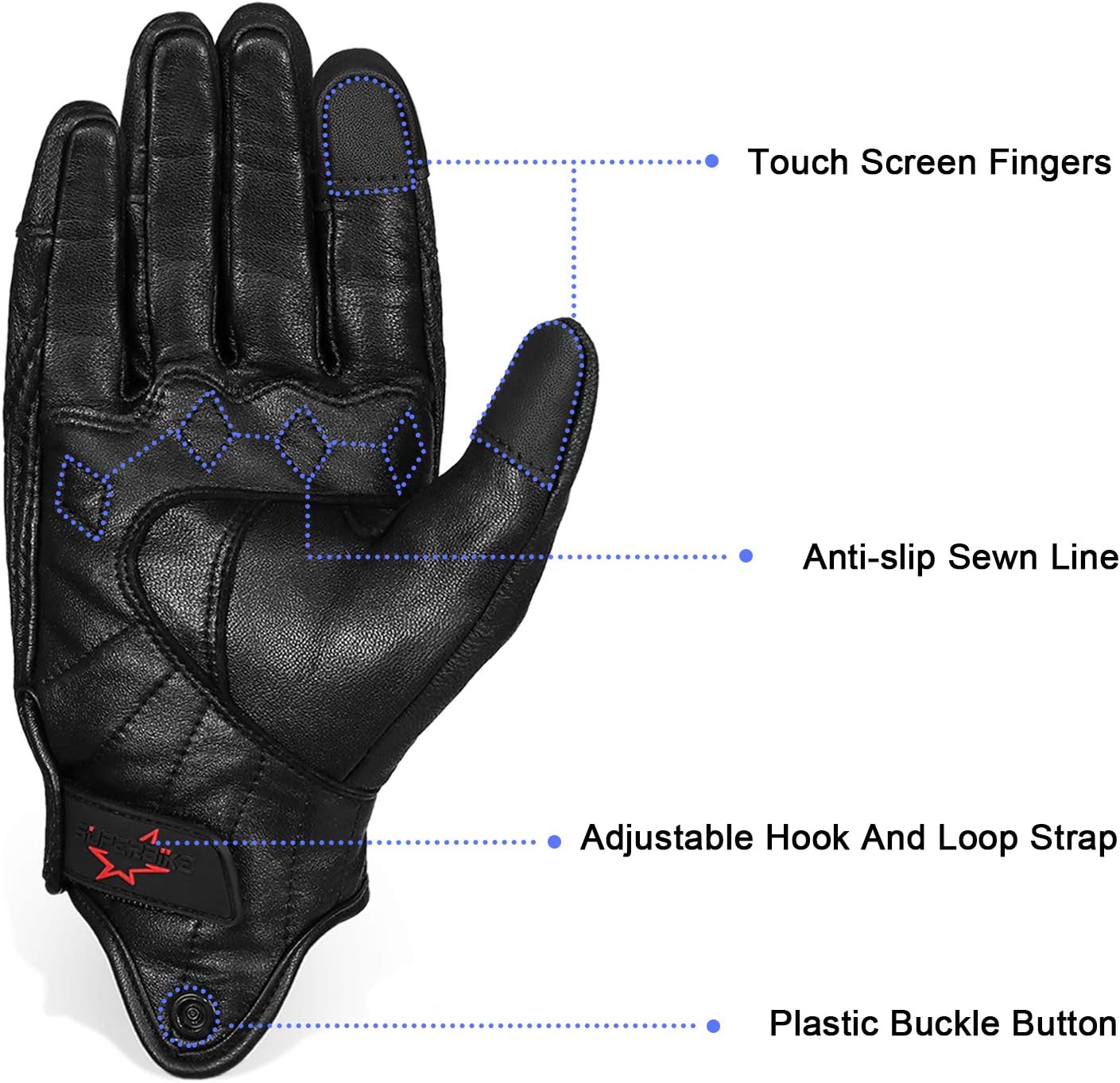 Full finger Goat Skin Leather Touch Screen Motorcycle Gloves Men/Women S,M,L,XL,XXL (Non-Perforated, XXL)