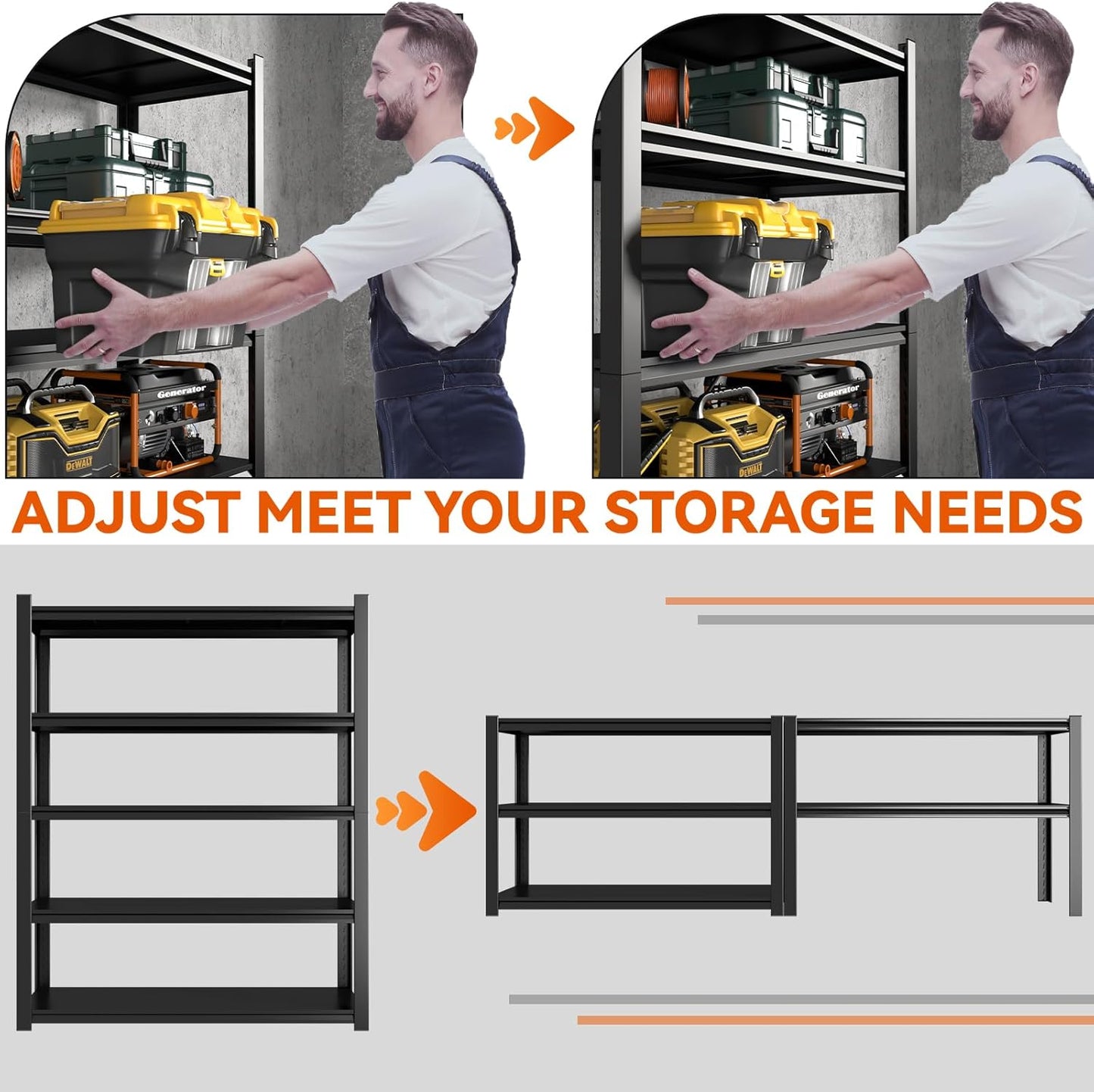 Heavy Duty Shelving,5-Tier Metal Storage Shelves,Metal Shelves for Garage Storage,Steel Shelving 24" D x 47" W x 72" H