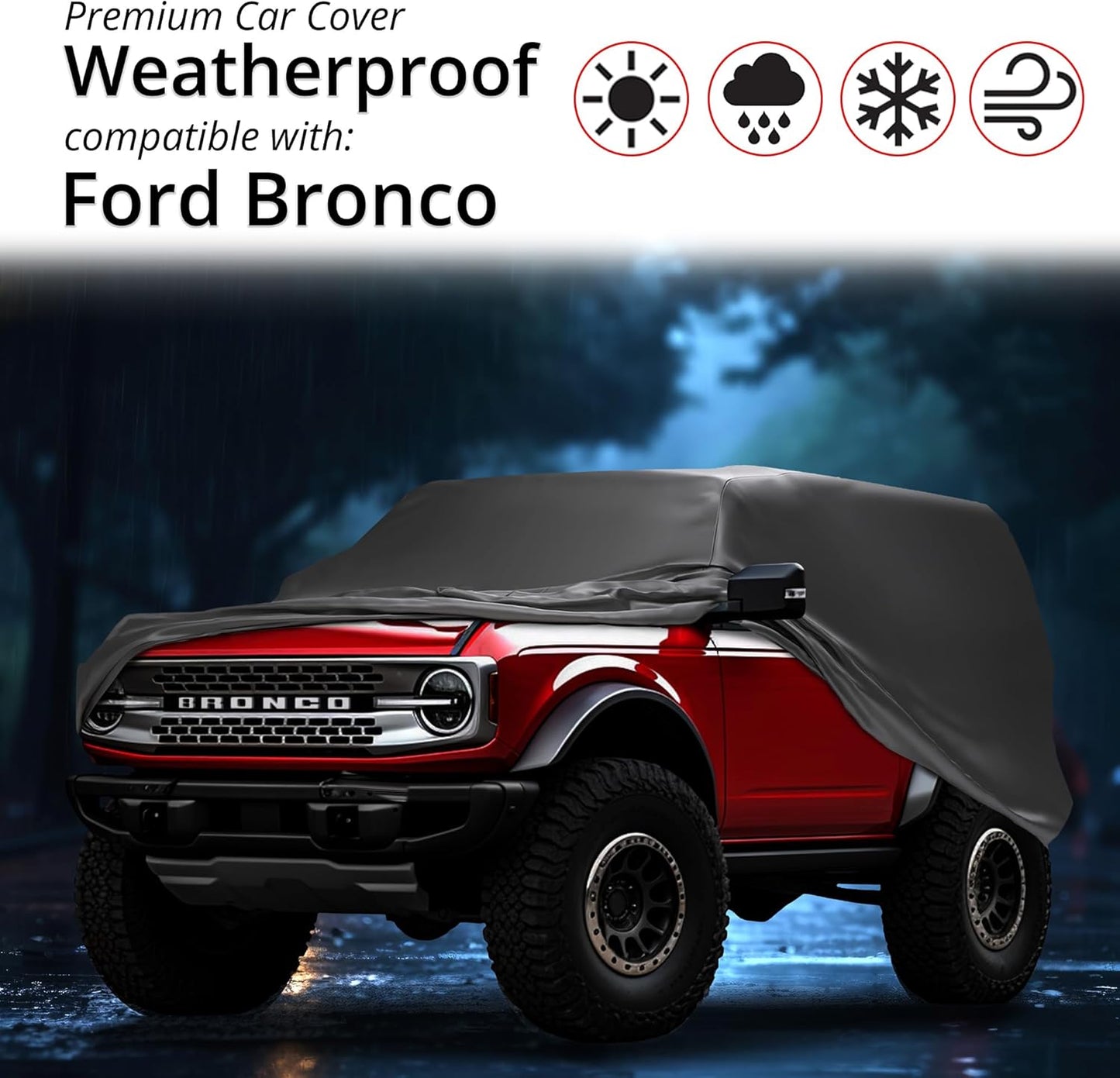 Car Covers Weatherproof Max SUV Cover & Warranty Compatible with Ford 2021-2024 Bronco 4 Door- Outdoor Cover Theft Cable Lock SUV Accessories Better Than Waterproof