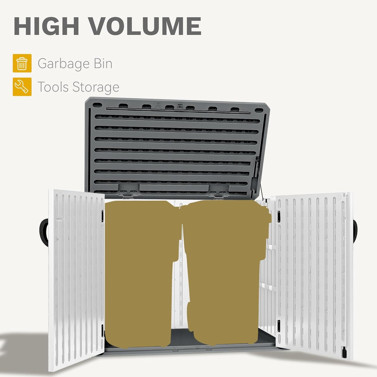 DWVO Outdoor Storage Shed, Weatherproof Resin, 35 Cu Ft Capacity, Horizontal Design, X-Shaped Lockable Door, Suitable for Bike, Garden Tools, Trash Cans, Light Gray