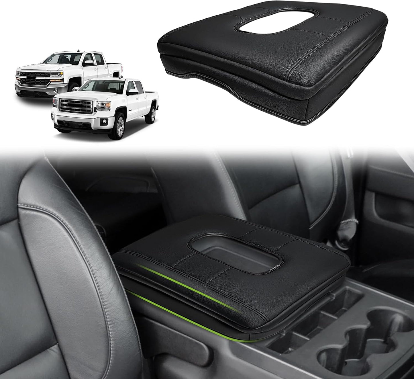 Muslogy Center Console Armrest Cover for Chevy Silverado & GMC Sierra 1500 2500 3500HD 2014-2018 Comfort Armrest Pad Arm Rest Cushion Vegan Leather Protector 1-Inch Extra Thick(Jump Seat ONLY)