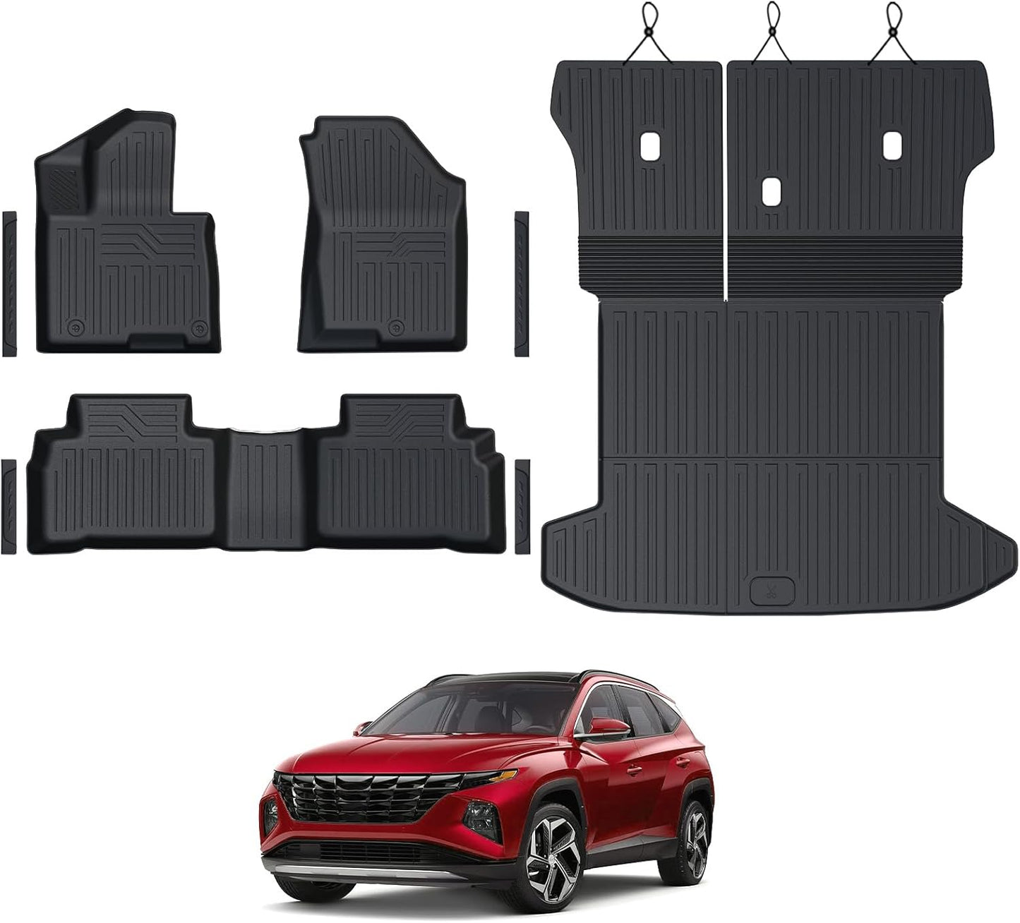 Floor Mats Set for 2022-2025 Hyundai Tucson Gas, Full Coverage All Weather Floor Mats Cargo Mat with Backrest Protectors & Door Sill Guards for Tucson Accessories(Not fit Hybrid)