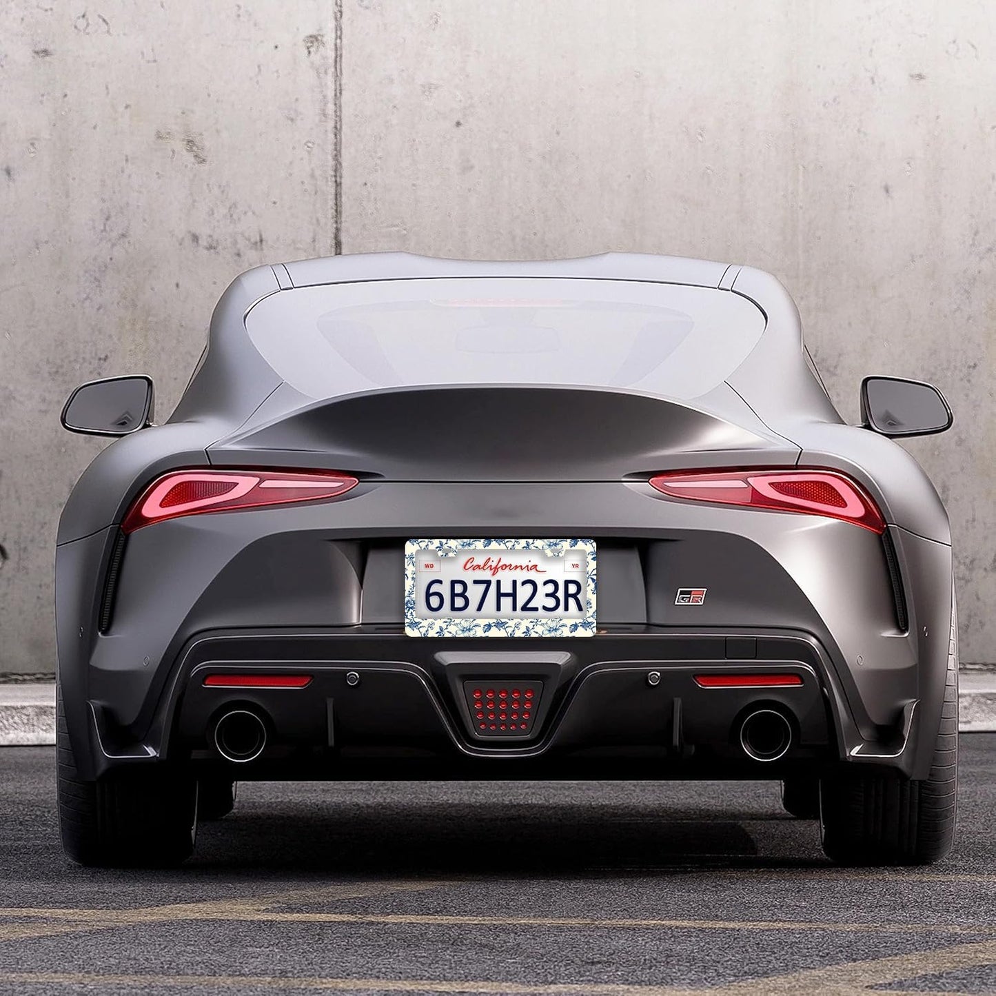 Blue Floral Flowers License Plate Frames - 2 Pcs Set 2 Holes Stainless Steel Metal Auto Car Accessories Decoration License Plate Frame Cover Size 6.3" x 12.2" Fit US Vehicles for Women Men Gift