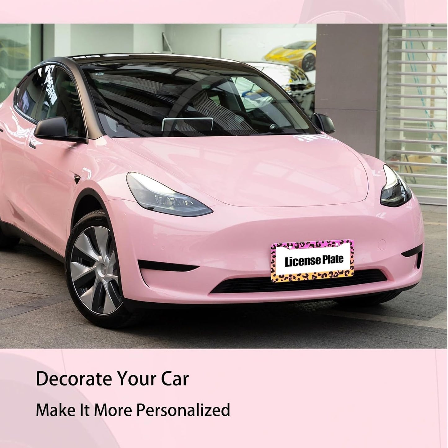 Gradient Color Leopard Print License Plate Frame Cheetah Print Tags Frames Holder Covers Metal Aluminum Rustproof Cute Car Accessories for Us Canada Standard Women Men 2 Holes with Screw Caps