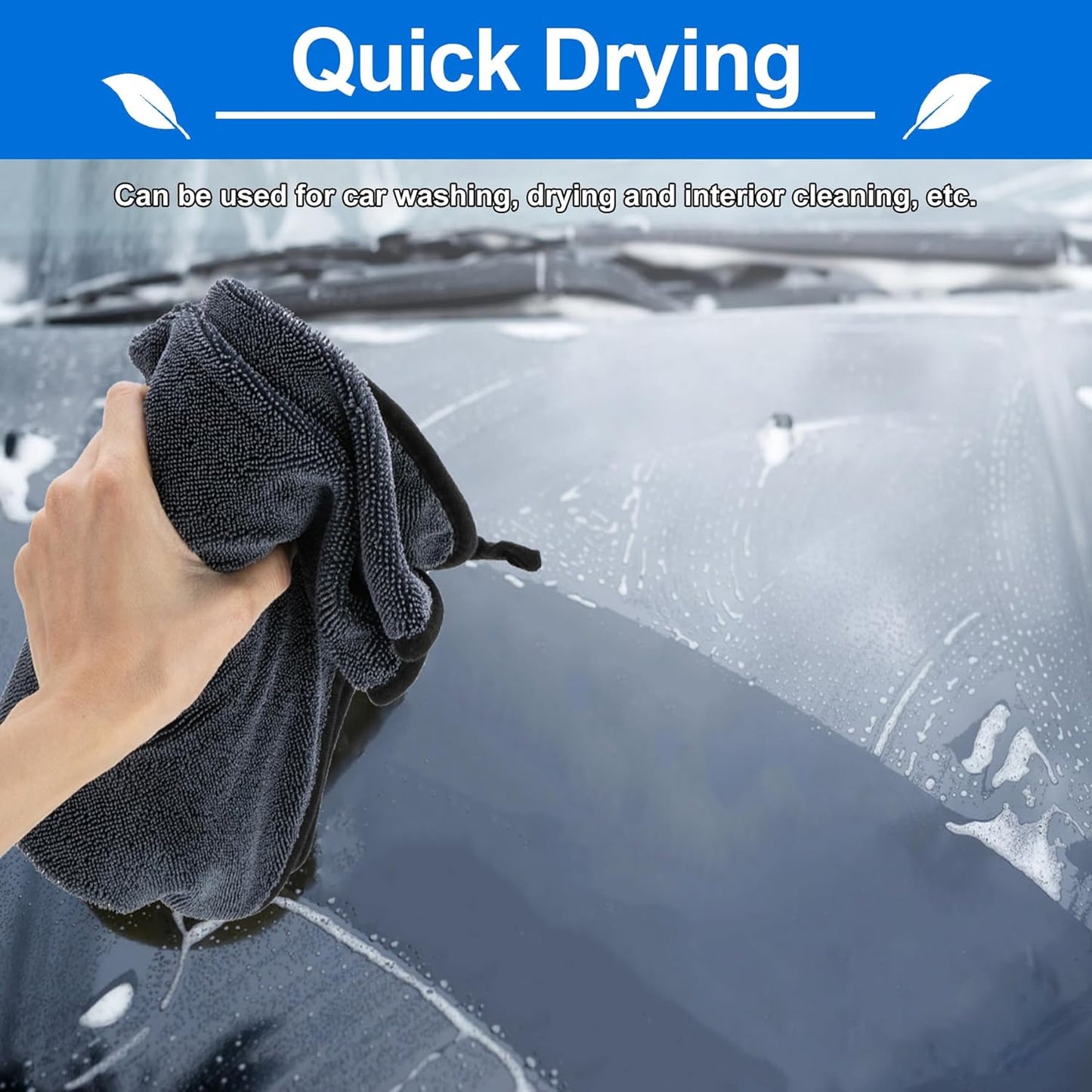 CICMOD Car Drying Towels 35"x24" Large Microfiber Towels for Car Detailing 600 GSM Gray - 4 Pack