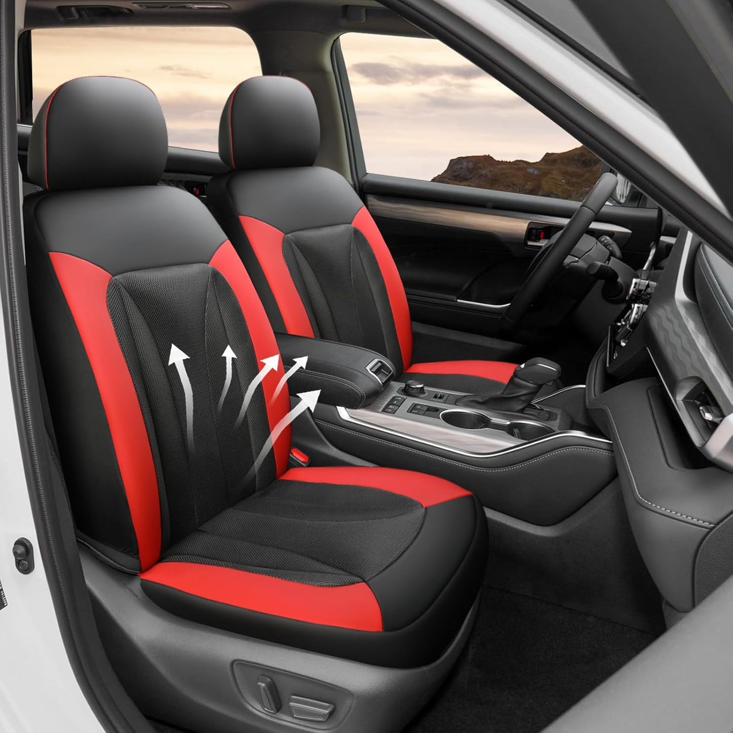 GIANT PANDA Front Car Seat Cover Custom Fit Toyota, 3D Air Mesh Car Seat Covers for Toyota Rav4 Camry Highlander Corolla Prius (Red+Black) 2-Pack