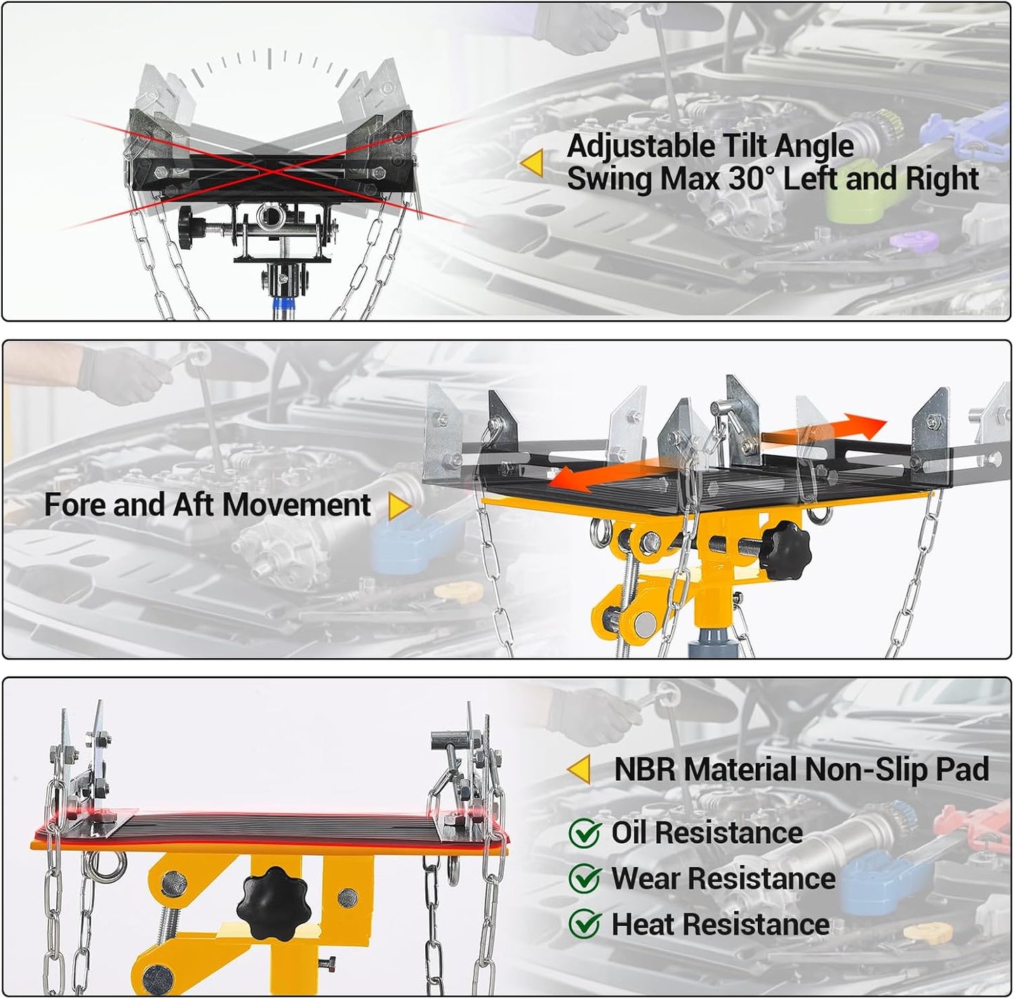 Dual Plunger Hydraulic Transmission Jack 1322lbs Capacity, 33.5"-69" High Lift 2-Stage Hydraulic Telescoping Jack, Trans Jack Stand with Non-Slip Pad, Foot Pedal & Swivel Wheel, Yellow