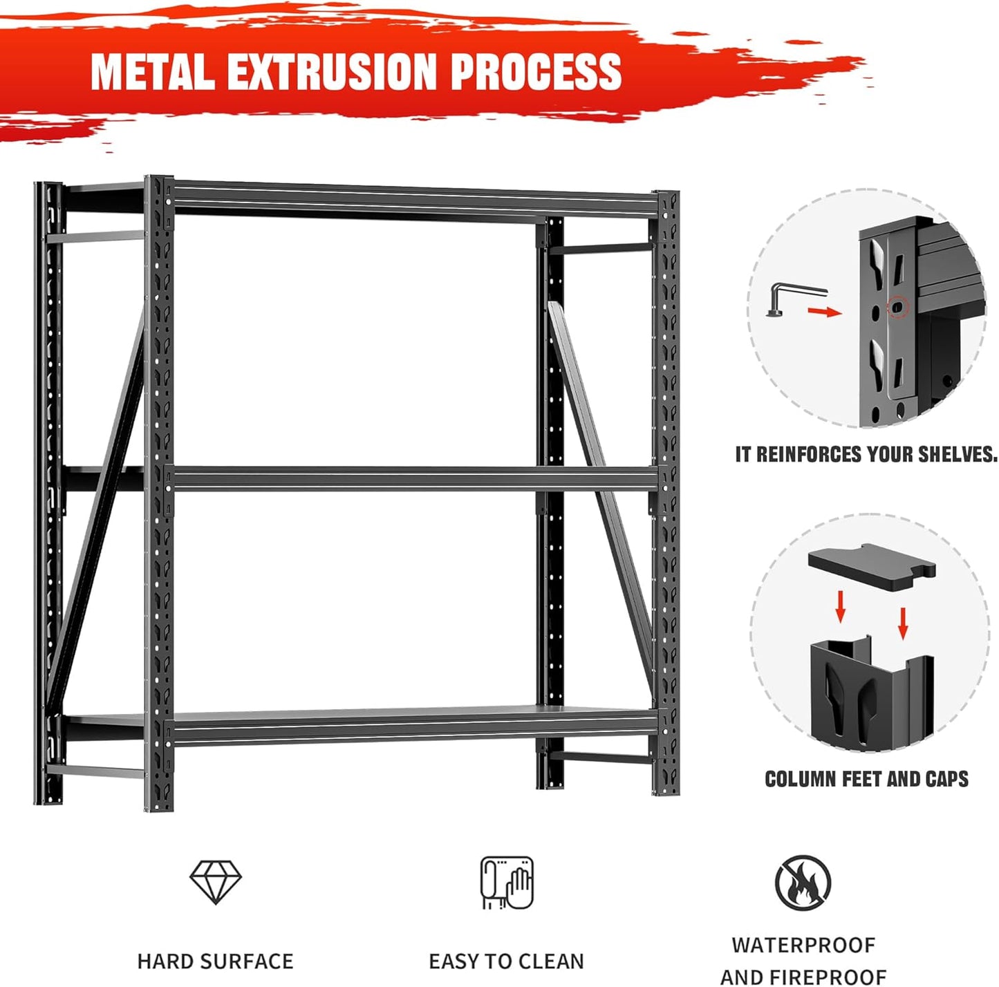 Heavy Duty Garage Shelves – Metal Shelving Unit with Adjustable 3-Tier Storage Shelves for Garage Organization, Industrial Shelving Rack for Heavy Duty Storage Needs16 D x50 W x48 H
