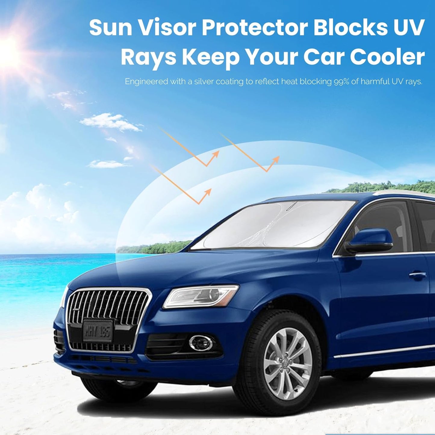 Custom fit Audi Q5 Windshield Sunshade for 2014 2015 2016 2017 Audi Q5/SQ5, Sportback SUV Shades Cover for Windshield Sun Visor Screen Protector 210T Reflective Blocks UV Rays Cool Car Accessories