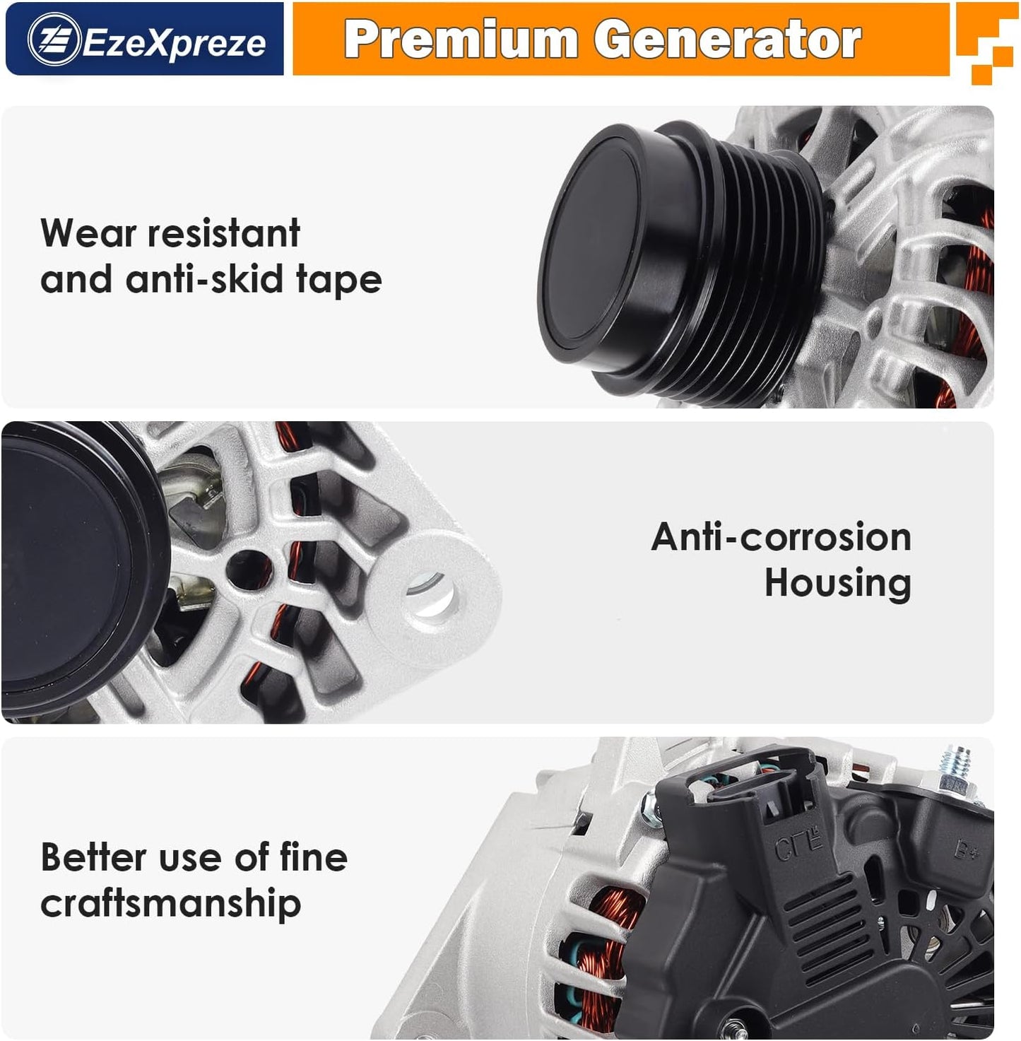 EzeXpreze 11609 Alternator Fit for Kia Soul 2012-2016, Forte Koup 2014-2016, Forte5 2015-2016, Rio 2014-2017, for Hyundai Veloster 2013-2017 1.6L 110Amp 373002B760