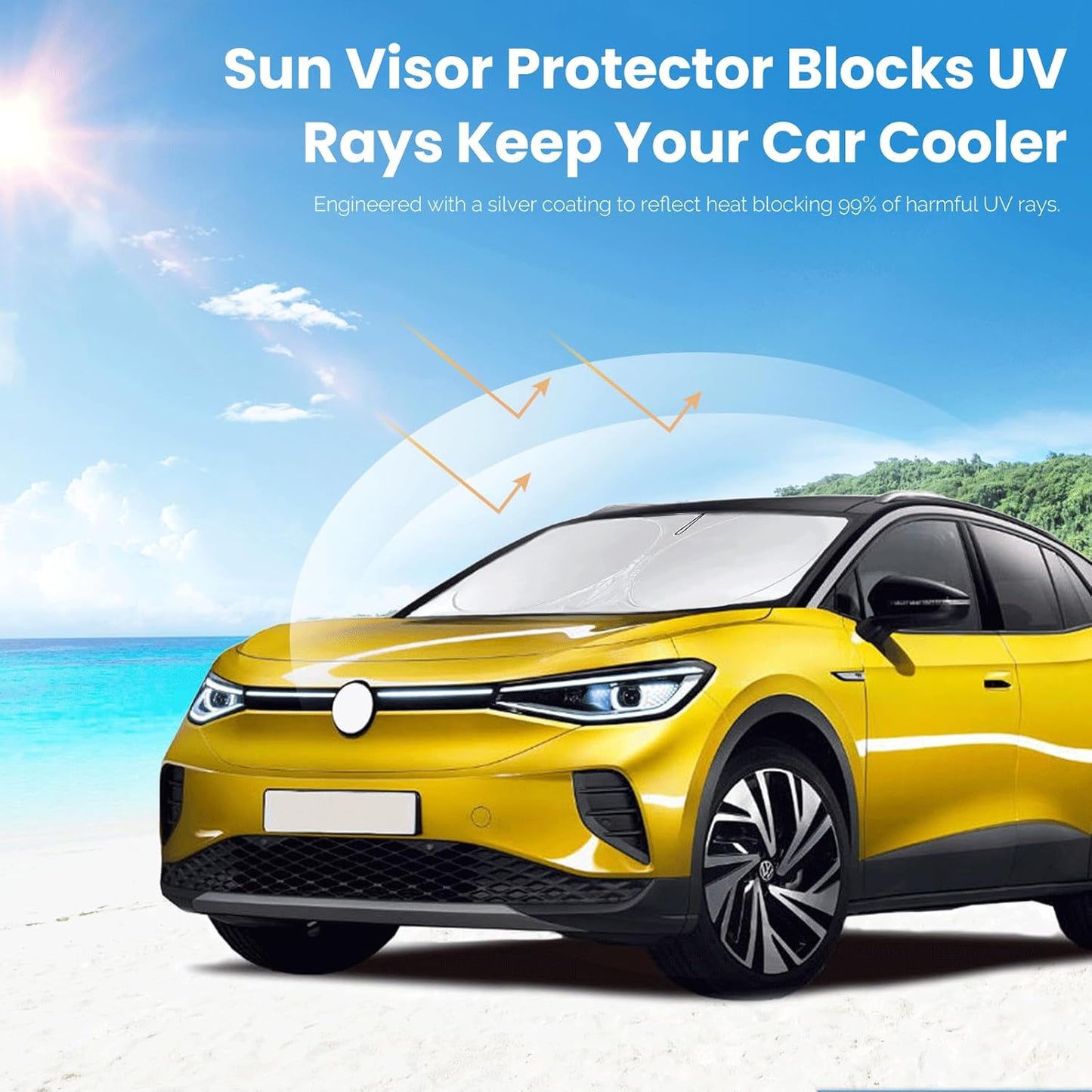 Custom Fit VW ID.4 Windshield Sunshade for 2021-2022 2023 2024 2025 VW ID.4 for Volkswagen Accessories Front Window Shield Cover for Windshield Sun Visor Protector Blocks UV Keeps Car Cool