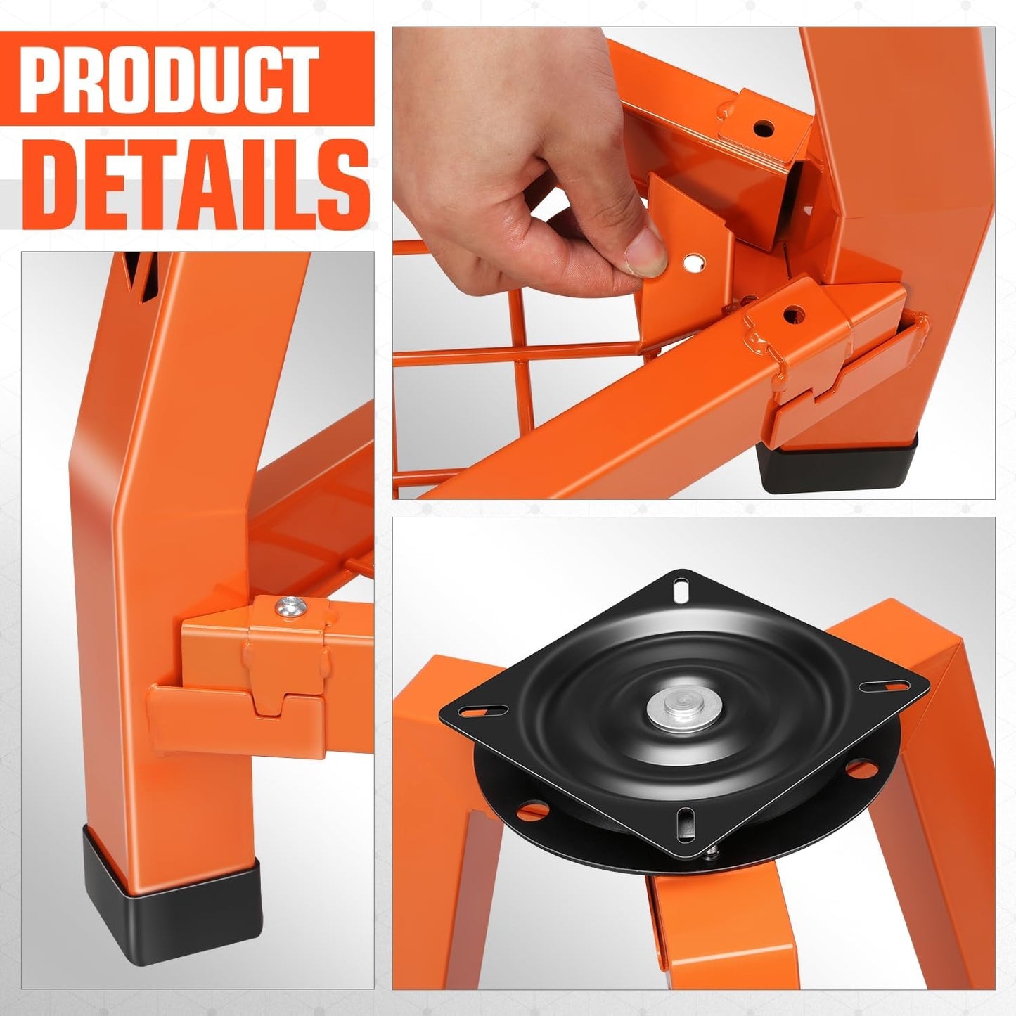 DNA MOTORING Heavy-Duty Padded Seat, Mechanics Shop Garage Stool, 300lbs Capacity Metal Stool Chair for Workshop, W/Tool Storage Tray, 360° Swivel Padded Seat, TOOLS-00639-BK-RD