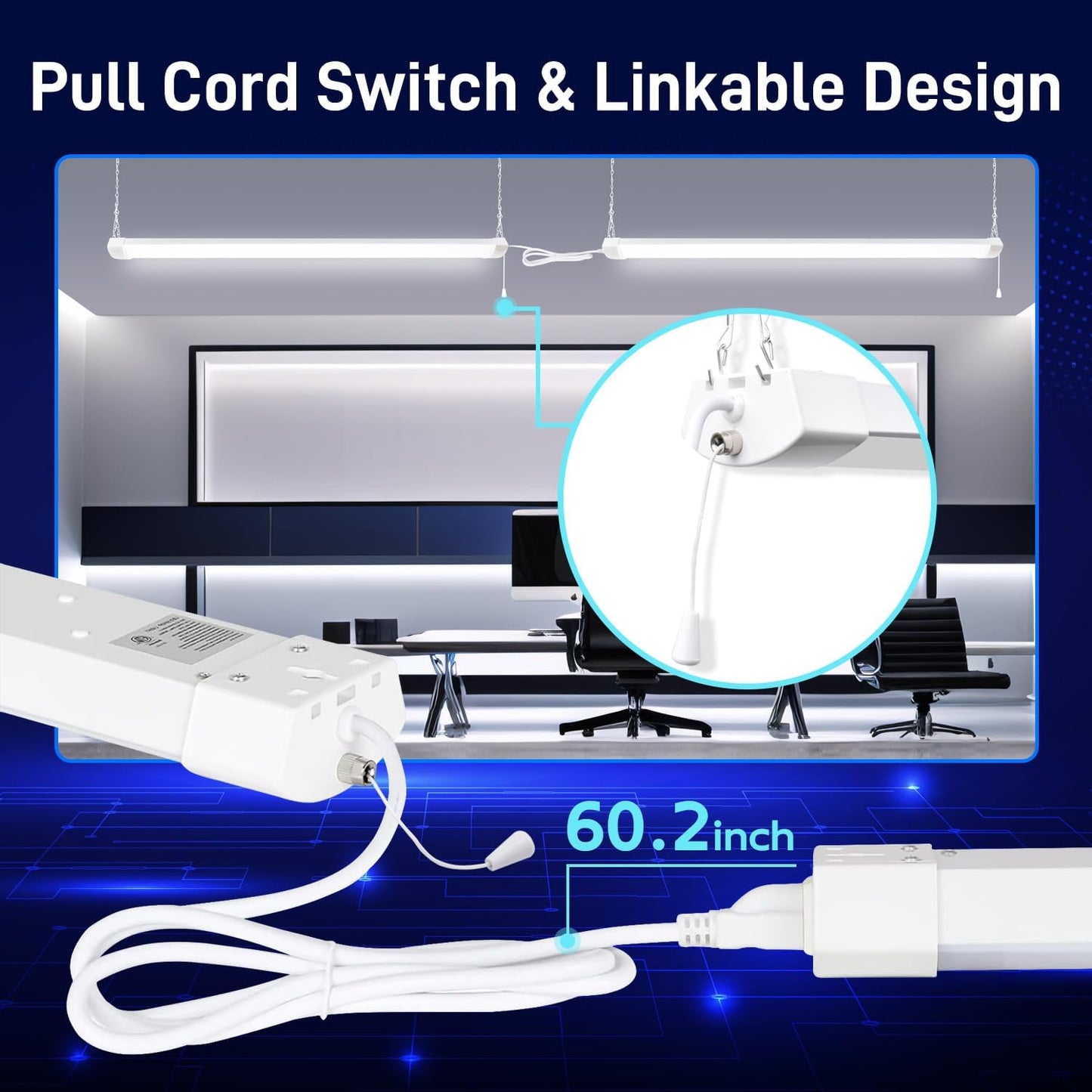 hykolity 4FT 70W LED Shop Light Linkable, 8000lm(300w Equivalent), 5000K Utility Shop Lights for Garages, Workshops, Basements, Hanging or FlushMount, with Power Cord and Pull Chain, ETL,White, 2 Pack