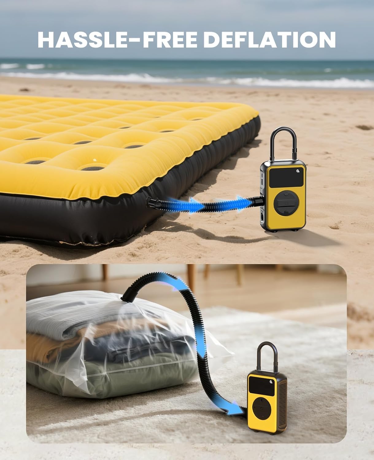 Tire Inflator Portable Air Compressor, Dual Pressure-150PSI High Pressure Mode & 4.0 kPa Large Volume Mode For Car, Bicycle Tires, Air Mattresses and Inflatables