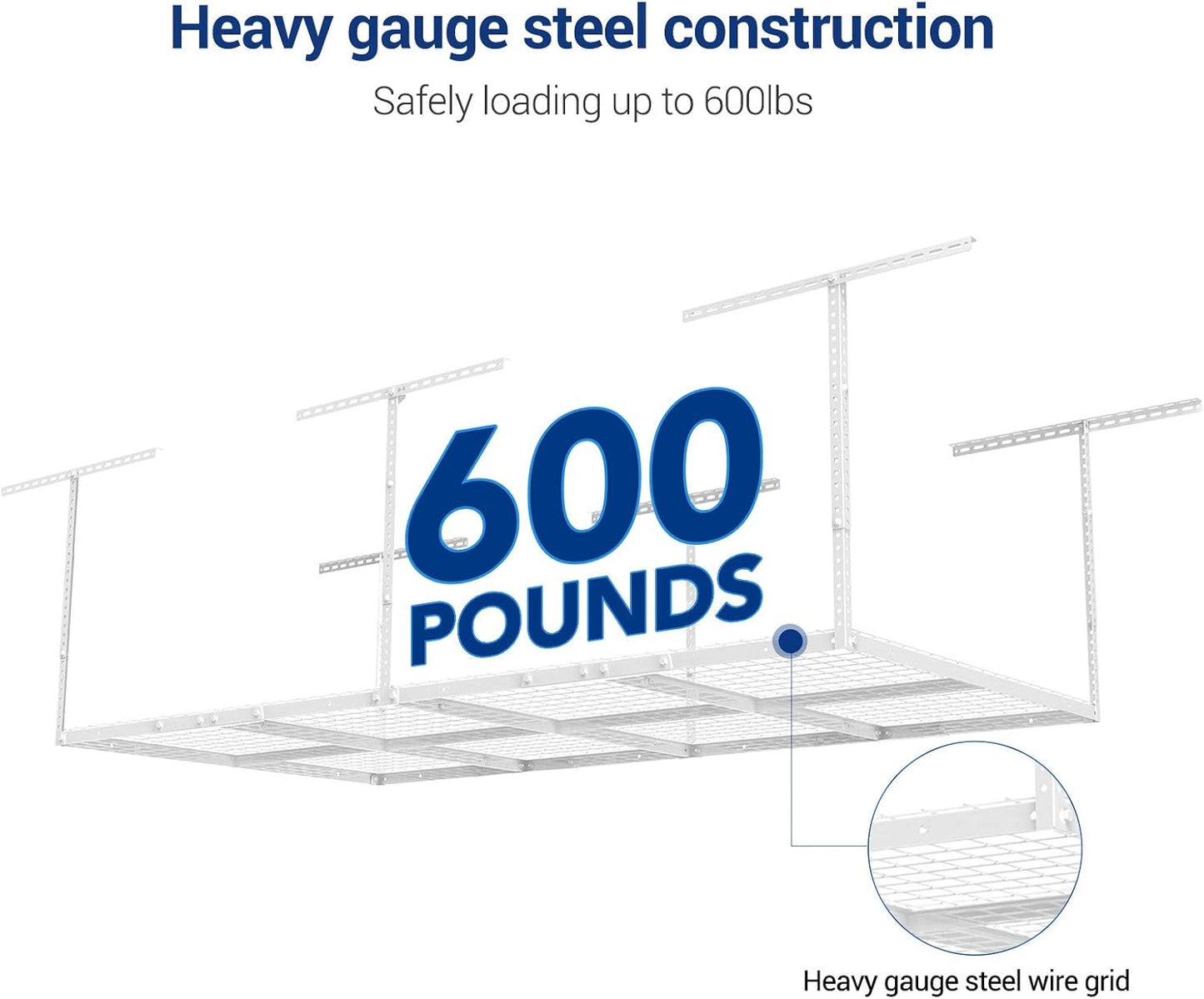 FLEXIMOUNTS 4x8 Overhead Garage Storage Rack, Adjustable Organization System, Heavy-Duty Metal Ceiling Racks, 2 pack, White