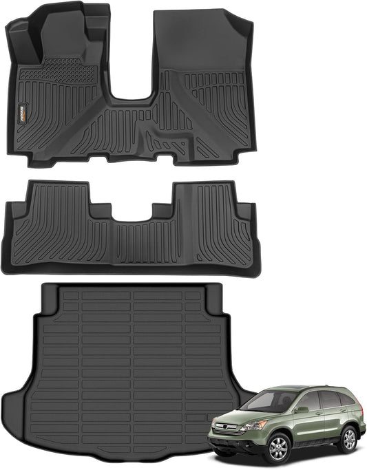 Binmotor-Floor Mats & Cargo Liner Set for 2007-2011 Honda CRV, All Weather Mats for CRV, Cargo Mat for Honda CR-V, Waterproof Car Mats for CRV Accessories