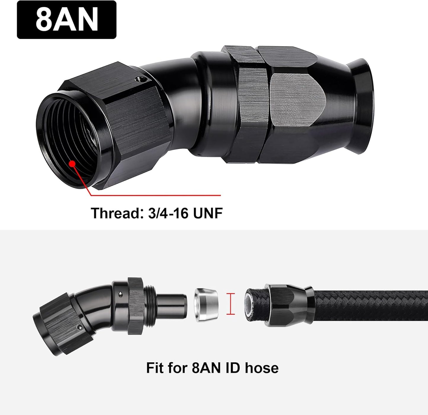 EVIL ENERGY 8AN 30 Degree PTFE One Piece Full Flow End Hose Fitting Aluminum Black