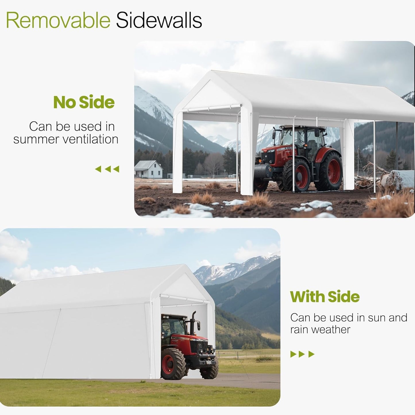 GOJOOASIS 10x20 Carport Heavy Duty Portable Garage Shelter Metal Car Canopy Tent with UV-Resistant & Weatherproof Top Cover for RV & Vehicles (White, 10x20 with sidewalls)