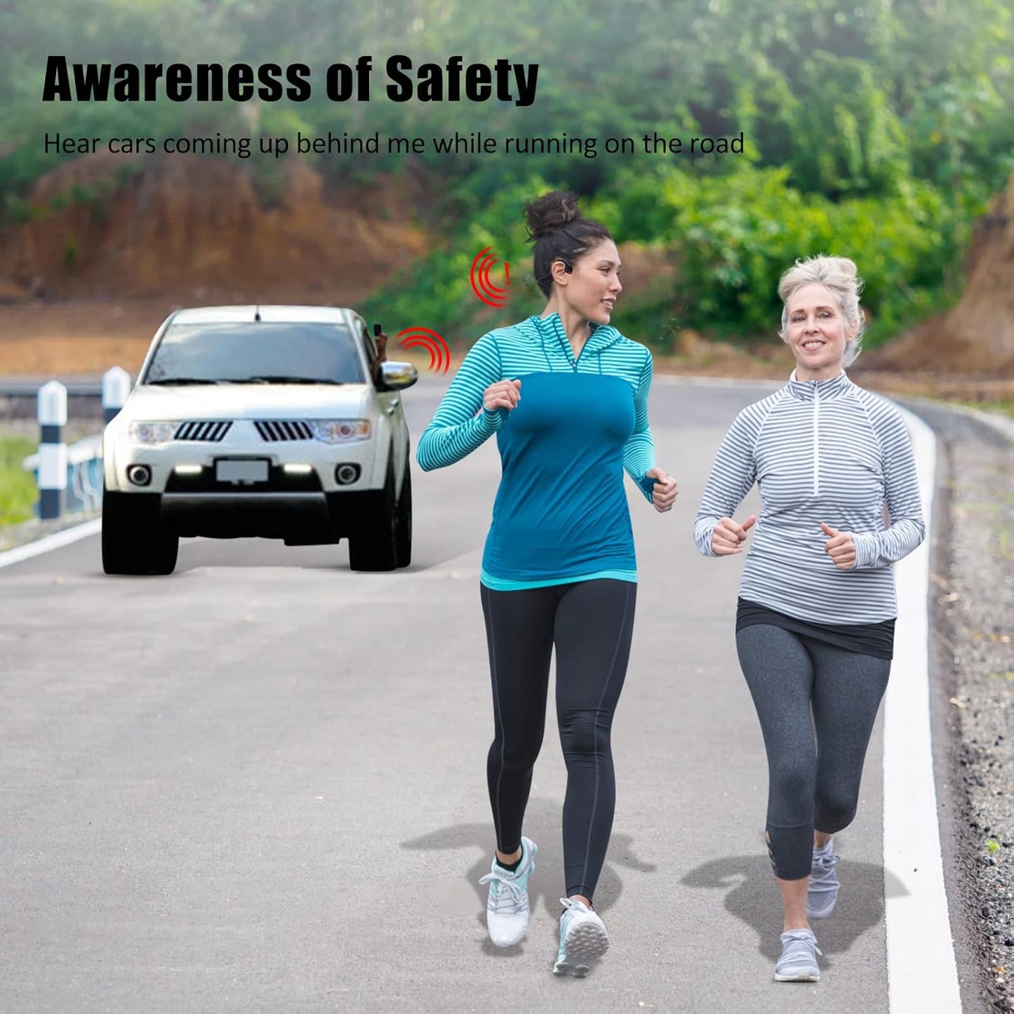 Bone Conduction Headphones - Bluetooth Running Earphones Open Ear Wireless Headset with Mic, Sweat Resistant Conducting Headphone for Workout Hiking Fitness Walking (Black)