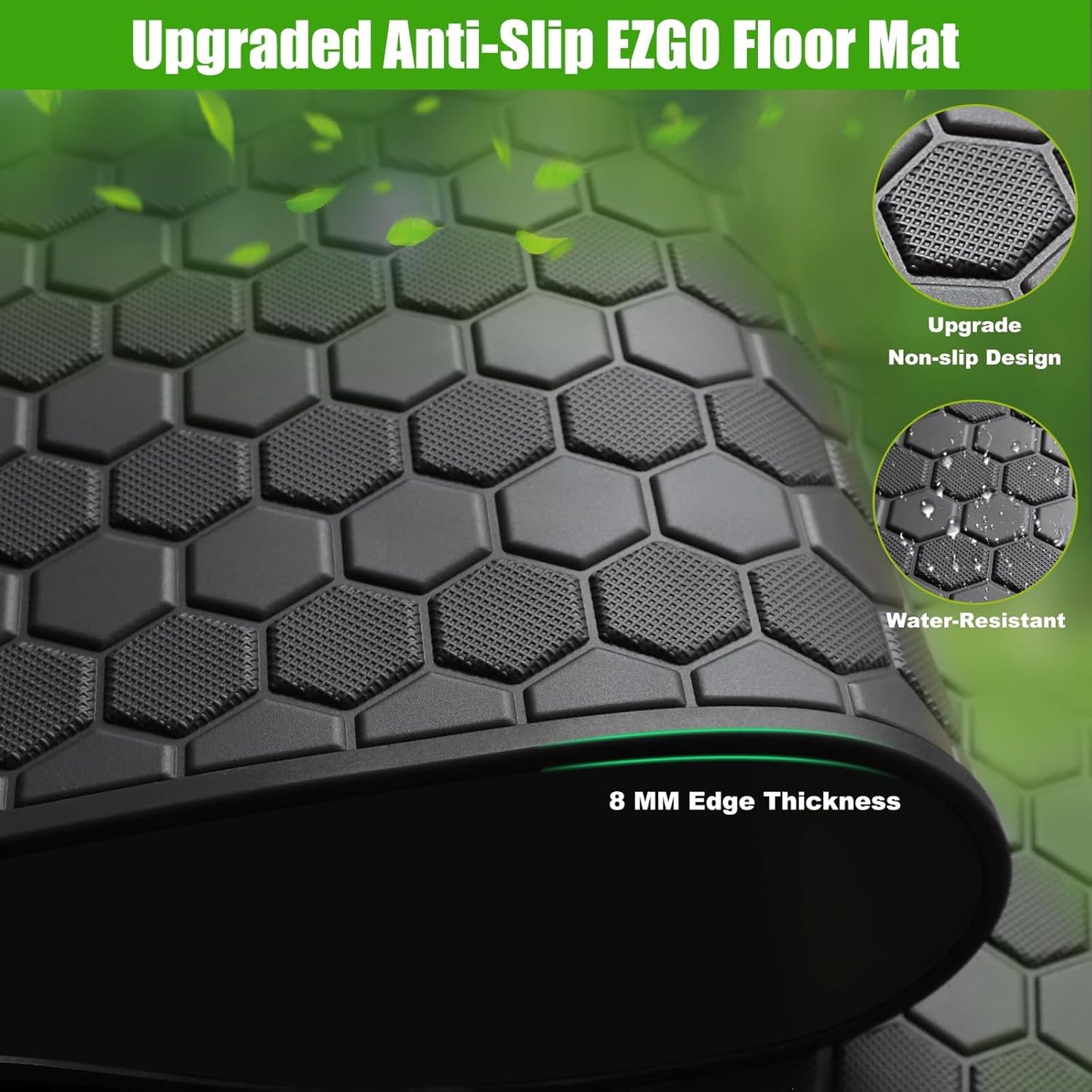 EZGO TXT Golf Cart Full Coverage Floor Liner Mat, fits EZGO TXT (1994+), Valor(1994+), Express S4(2012-2020), Cushman Workhorse, EX1(2020), Thick Anti-Slip Rubber, Black Trim