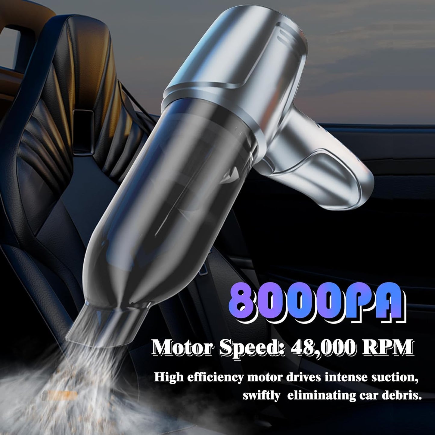 Car Vacuum Portable Cordless, 5 in 1 Handheld Vacuum Cleaner, Mini Vacuum Cleaner Rechargeable, 8000PA Powerful Compressed Air Duster & Air Blower for Cars,Home,Office,Pet Hair