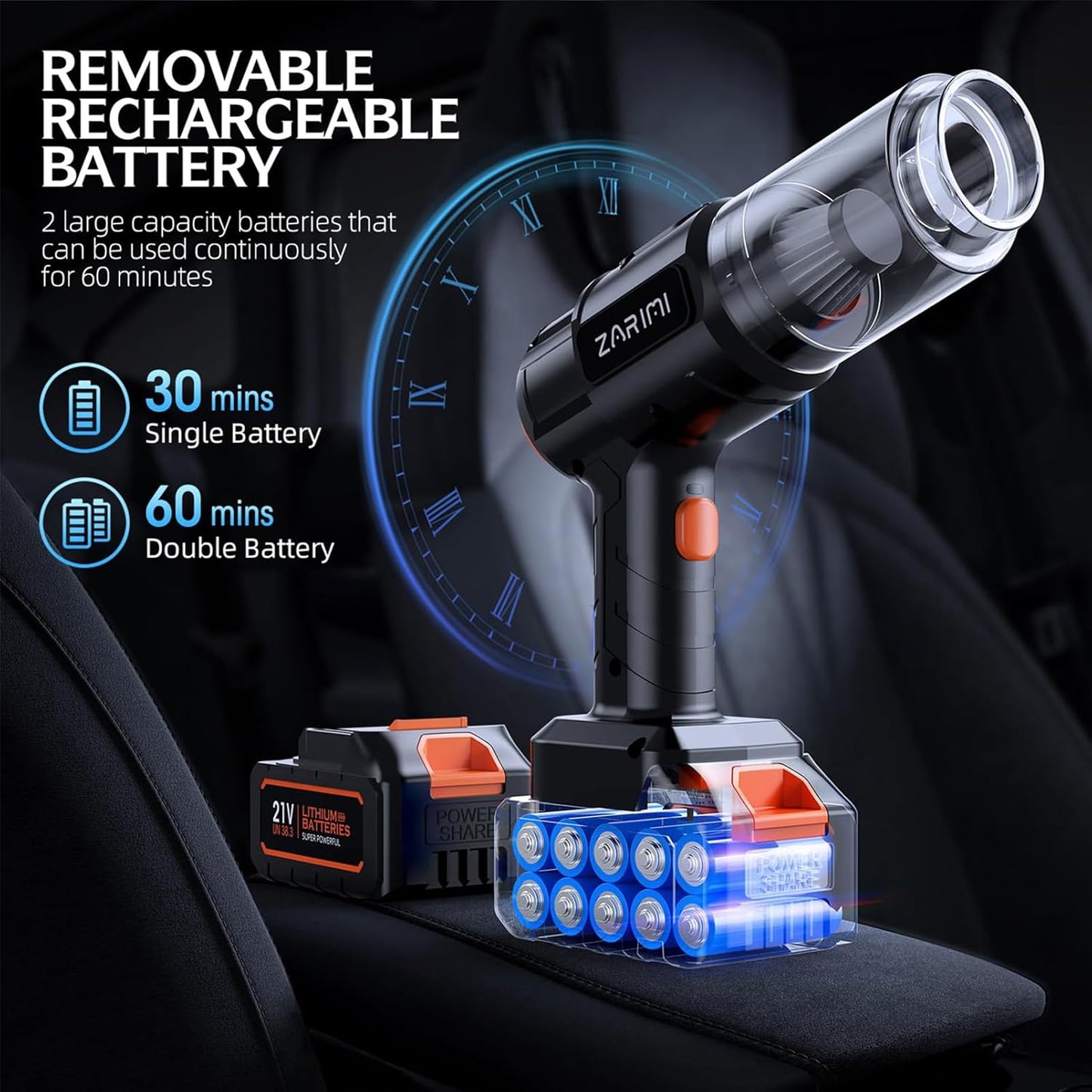 Car Vacuum Portable Cordless, 40,000Pa High Power Dust Buster, 6-in-1 Handheld Vacuum Cleaners for Home, Car, Pet Hair, Keyboard, Black