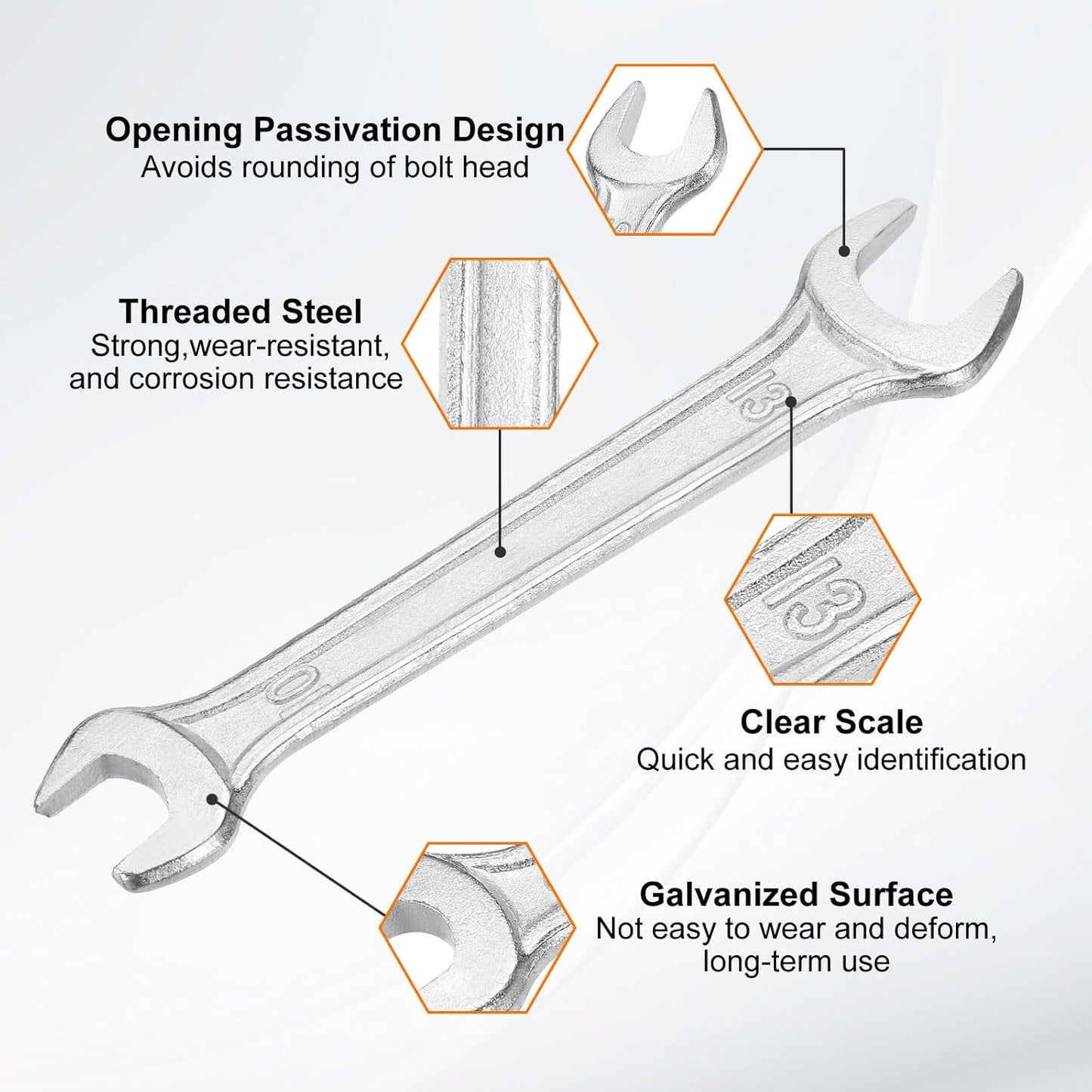 HARFINGTON 2pcs Double Open End Wrench 10mm x 12mm Metric 15 Degree Offset Angle Small Flat Head Wrench Galvanizing Open Ended Spanner for Automotive Repair Furniture Assembly