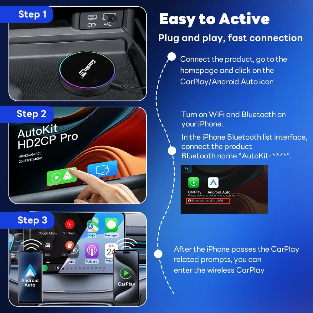 Carlinkit HD2CP Pro HDMI Wireless CarPlay Adapter- Wired CarPlay to Wireless Car Play & Android Auto Dongle, 3 in 1 Stream TV Stick/Phone/Games to Screen HDMI Converter, iOS 10+ & Android 11+