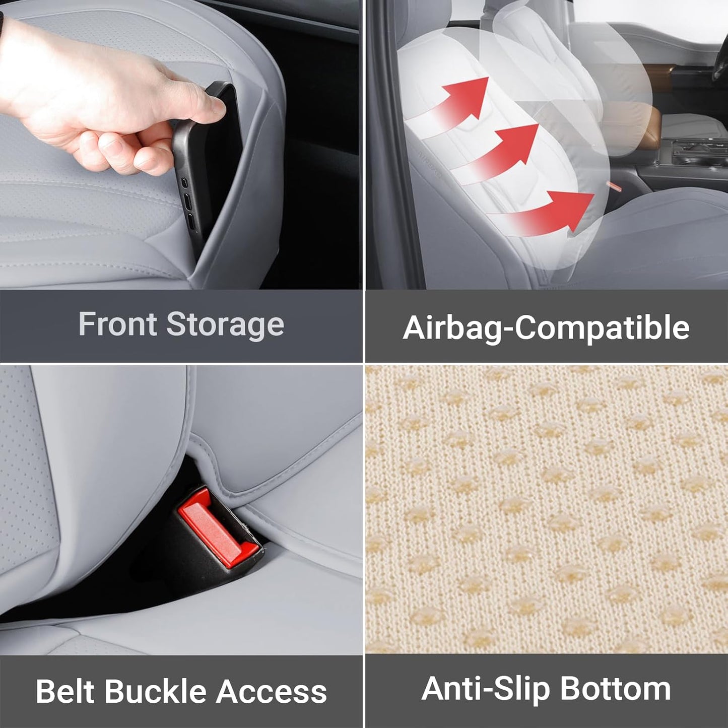 Coverland Custom Car Seat Covers Compatible with 2011-2018 RAM 1500 Quad Cab, Crew Cab - Premium Leather Non-Slip Waterproof Custom Interior Protector Full Set-Gray [See Size Chart-Size X144]