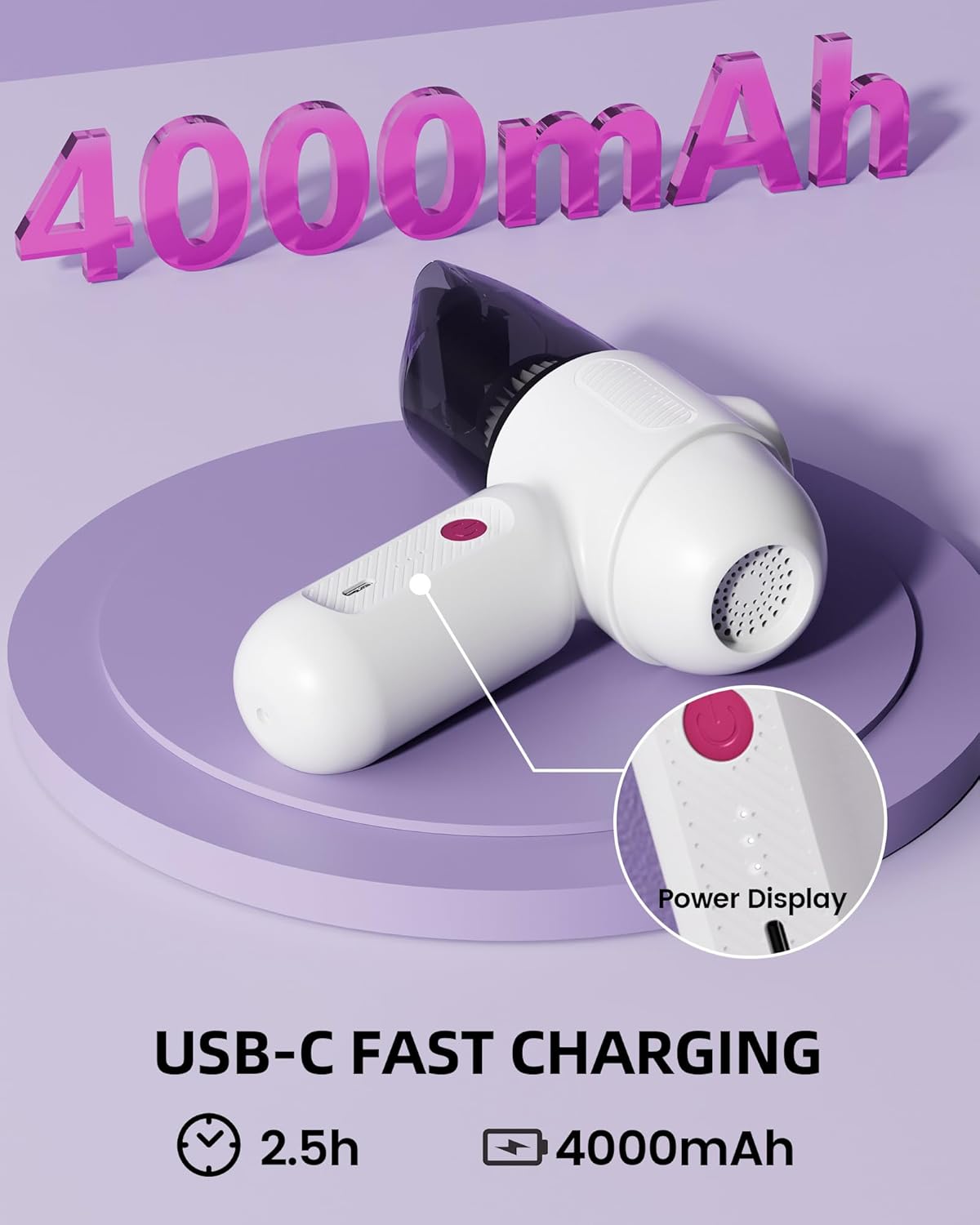 Car Vacuum V6 Pro, Cordless Handheld Vacuum with 8000Pa Suction, 4 in 1 Mini Air Duster for Office, Home, Color White