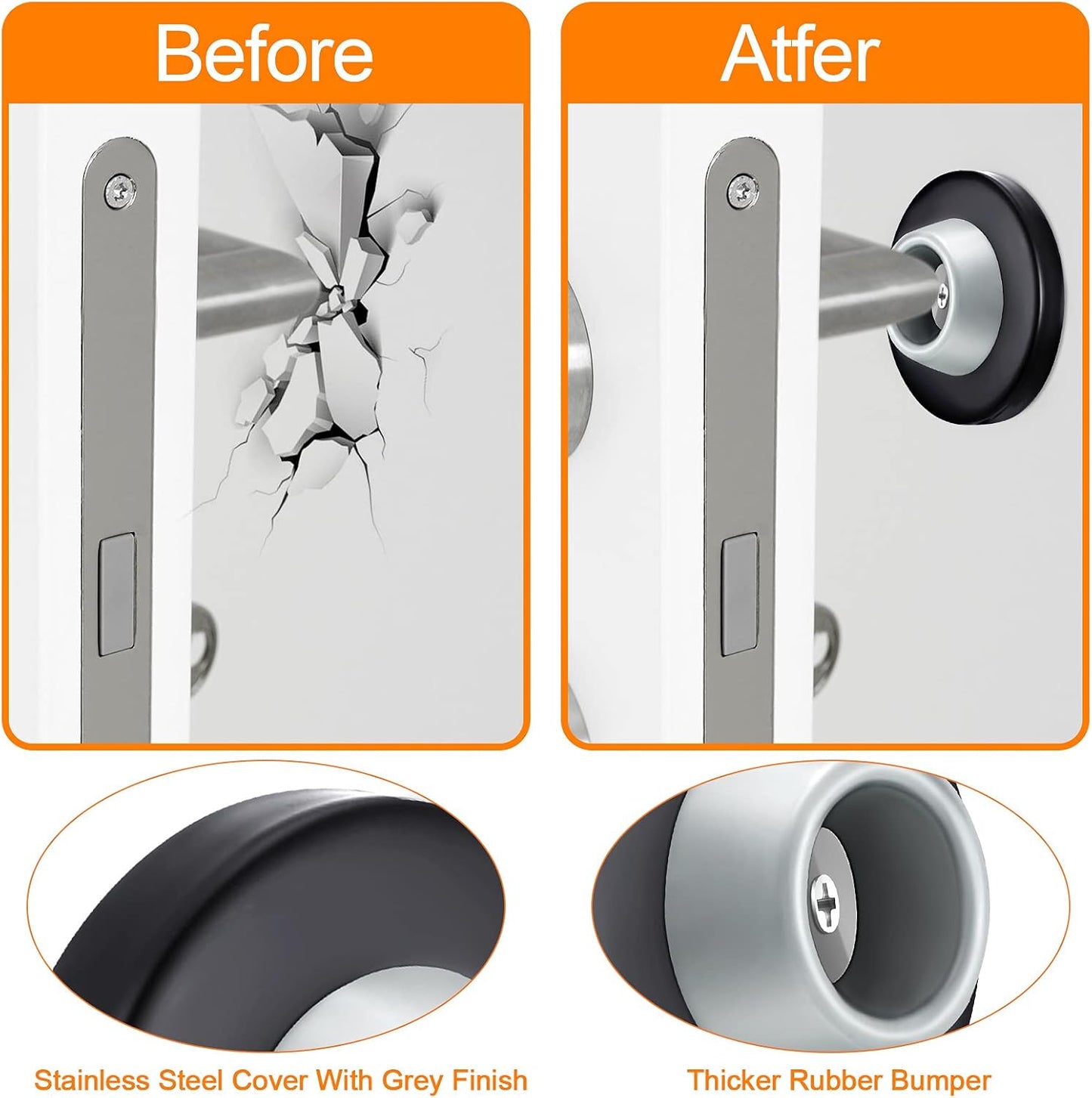 Blulu Concave Wall Door Stopper Door Bumper Stainless Steel Wall Protector Flush Bumper with Grey Rubber Concave Knob Cover Stopper(Black,4 Pieces)