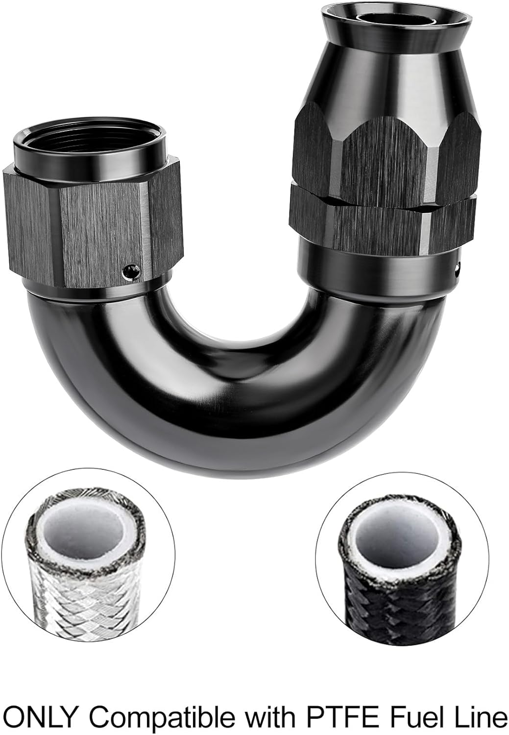 EVIL ENERGY 6AN 180 Degree PTFE One Piece Full Flow End Hose Fitting Aluminum Black