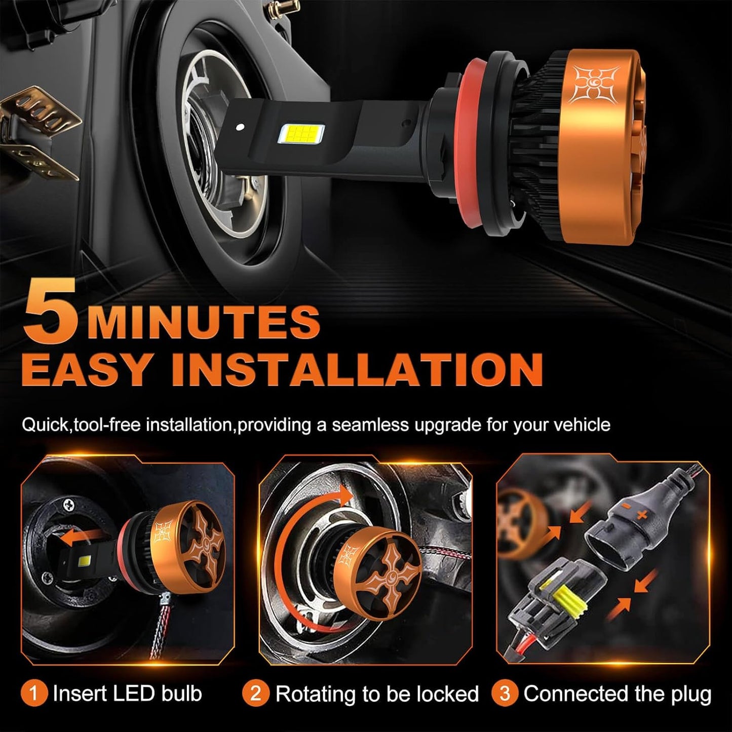 HIKARI WINGS H11/H8/H9 LED Fog light, 30000LM Pure White 6000K LED Bulbs, Plug & Play IP68 Waterproof Pack of 2