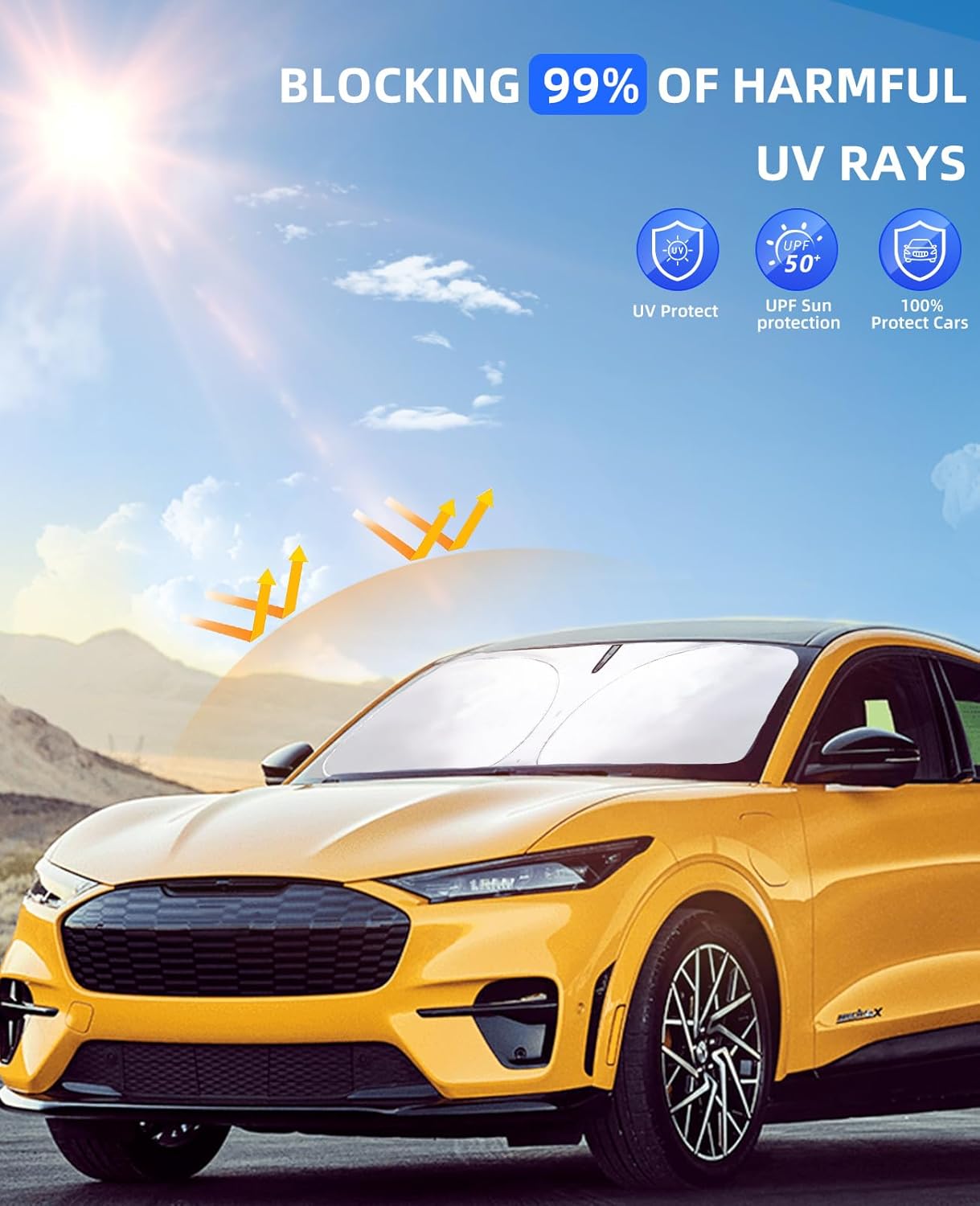 for 2026 Mustang Mach-E Windshield Sunshade Sun Shade-for 2021-2025 Ford Mustang Mach-E Windshield Cover Front Window Sun Visor Protector 240T Blocks UV (NOT for Ford Mustang) Accessories