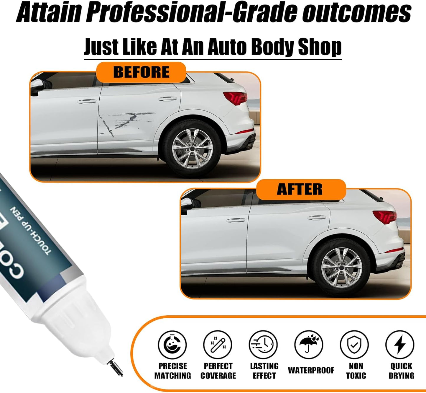 Glacier White Metallic(LS9R/2Y) Touch Up Paint Compatible with Audi, Car Paint Pen Scratch Repair Two-In-One Touch Up Paint, Premium Car Scratch Remover for Deep Scratches