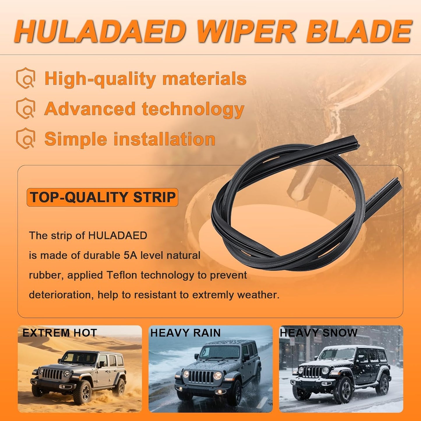 HULADAED® 26''+18''+9'' Windshield Wipers Replacement for Hyundai Veloster 2017 2016 2015 2014 2013 2012,Silicone Front Rear Wiper blades for MY Car-All Weather & Quiet(3 PACK)