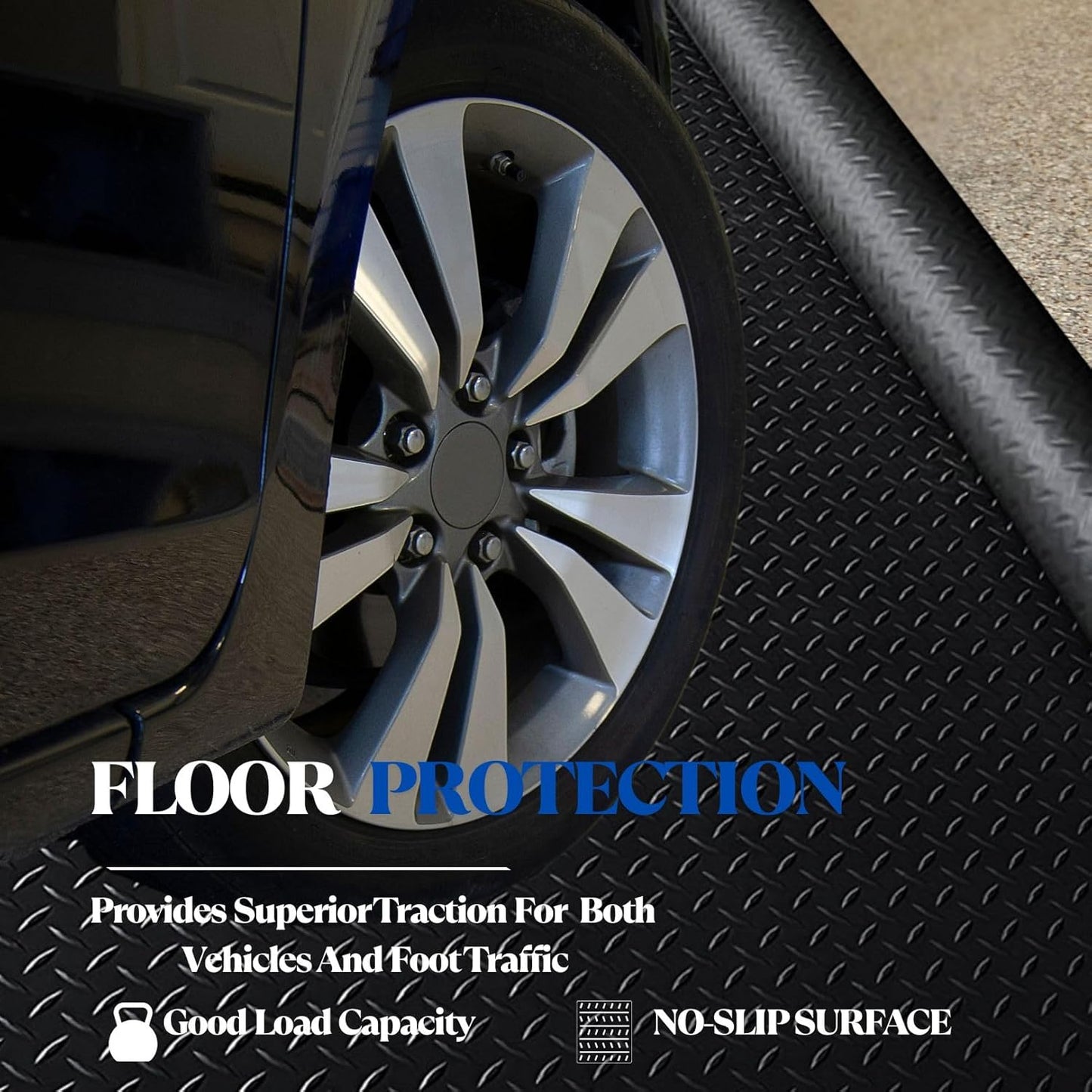 BESEA 4 x 6 FT Garage Floor Mat, Heavy Duty Diamond Plate Rubber Parking Mat – Waterproof, Oil-Resistant, Anti-Slip Flooring Roll for Under Car, Home Garage or Workshop,1/8" Thick